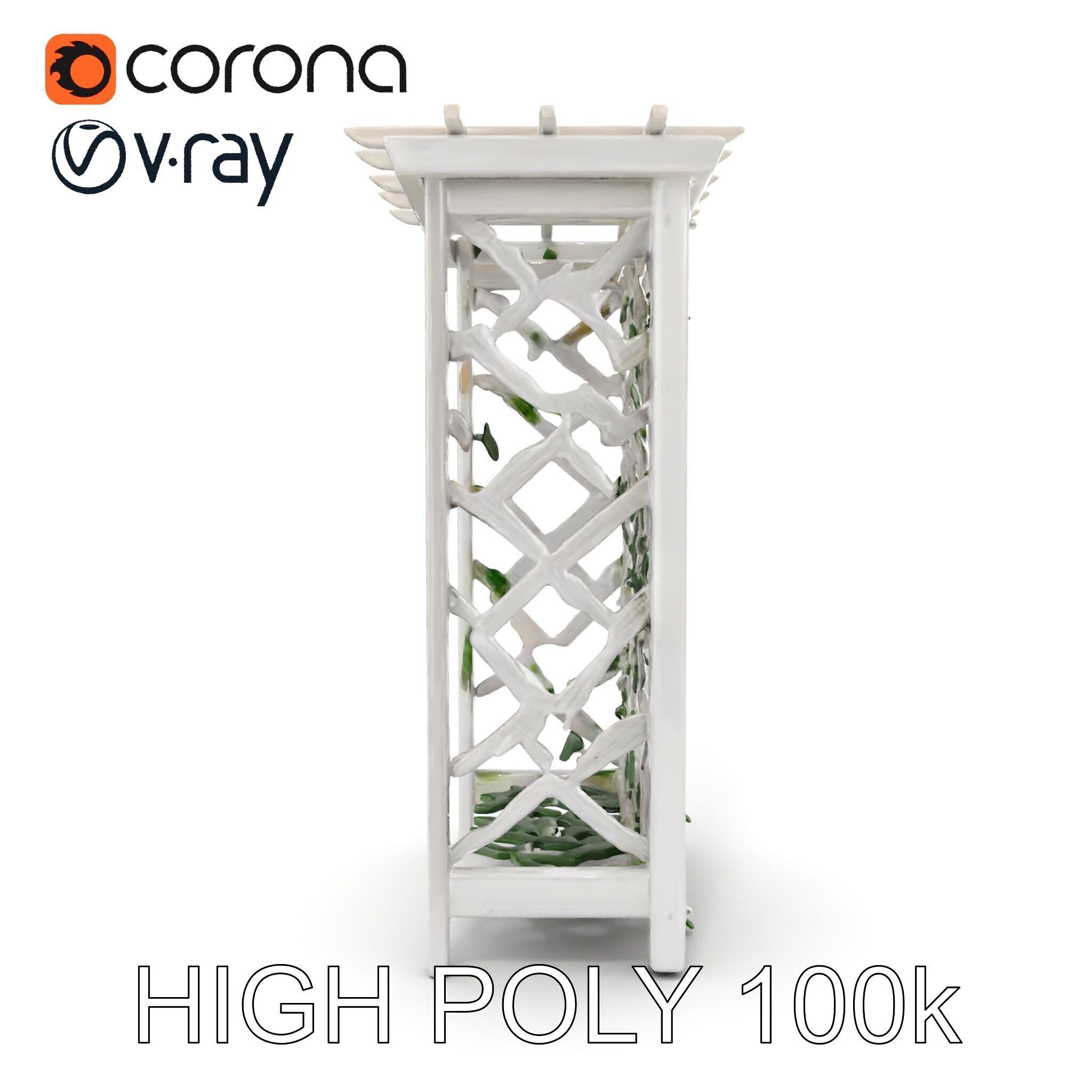 Wooden Planter Trellis with Vines Model Pack Low-poly 3D model_8