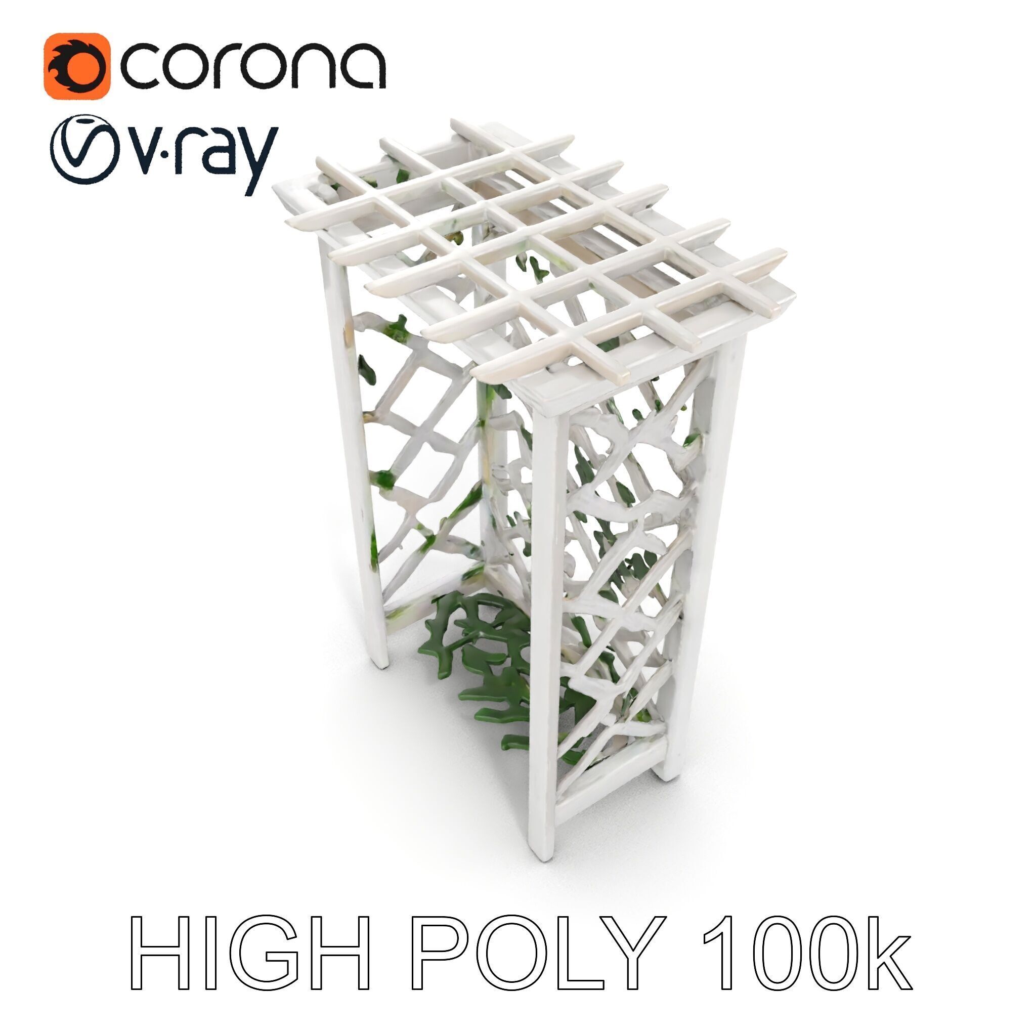 Wooden Planter Trellis with Vines Model Pack Low-poly 3D model_17