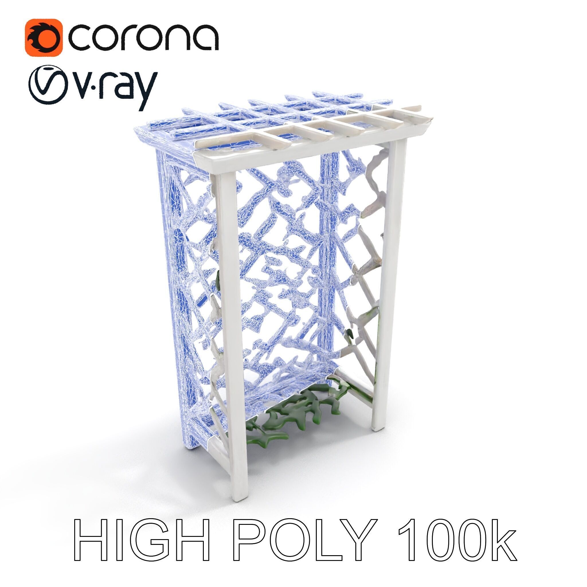 Wooden Planter Trellis with Vines Model Pack Low-poly 3D model_23