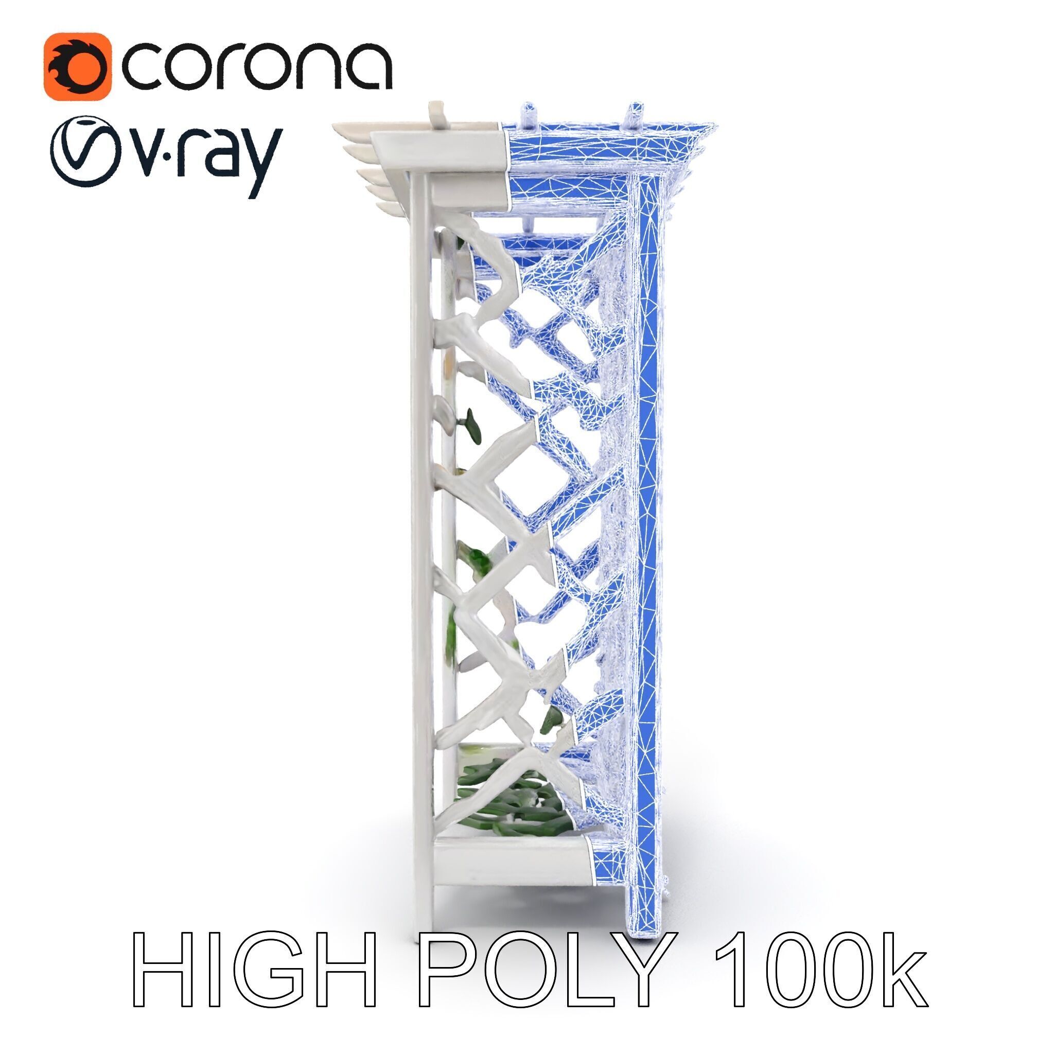 Wooden Planter Trellis with Vines Model Pack Low-poly 3D model_31