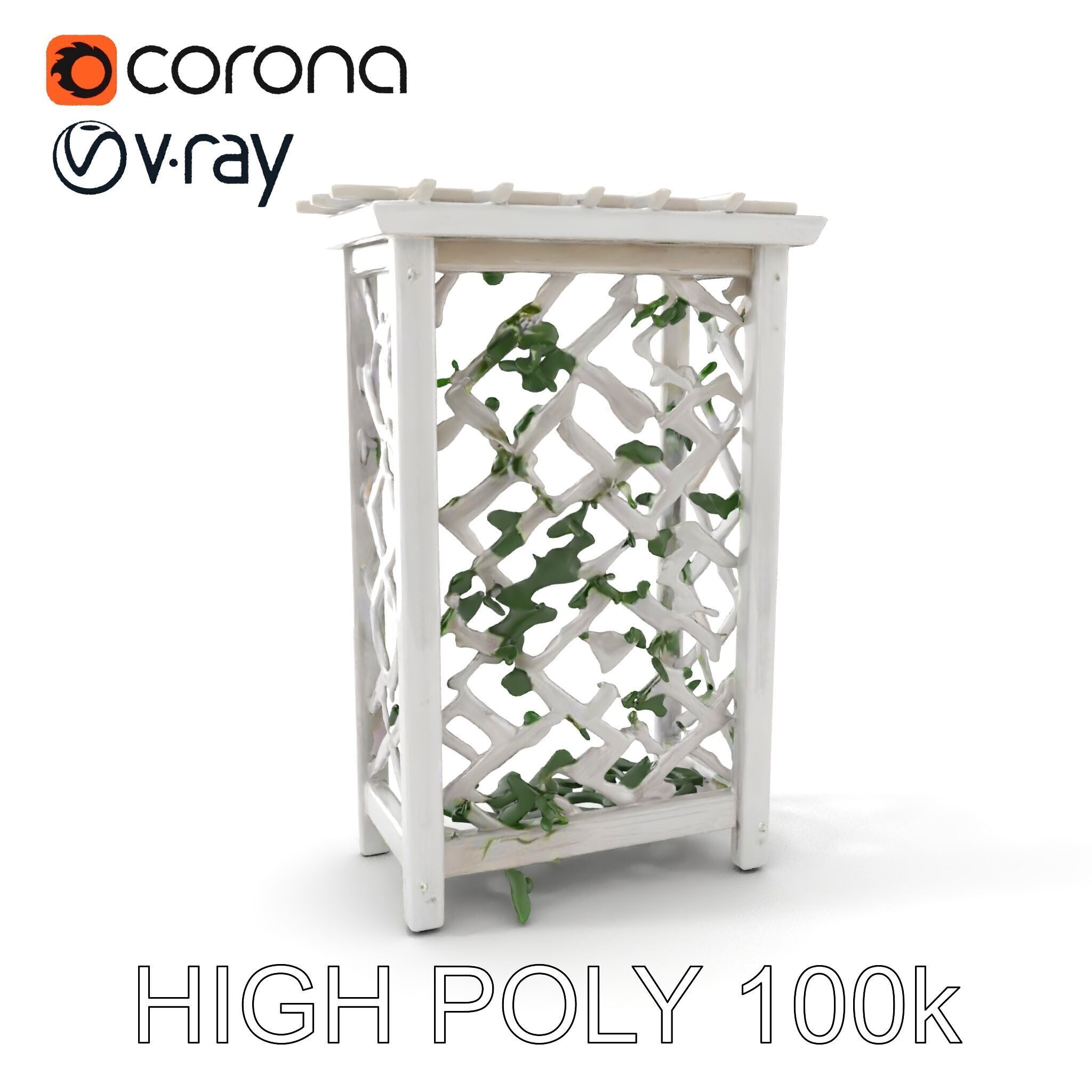 Wooden Planter Trellis with Vines Model Pack Low-poly 3D model_9