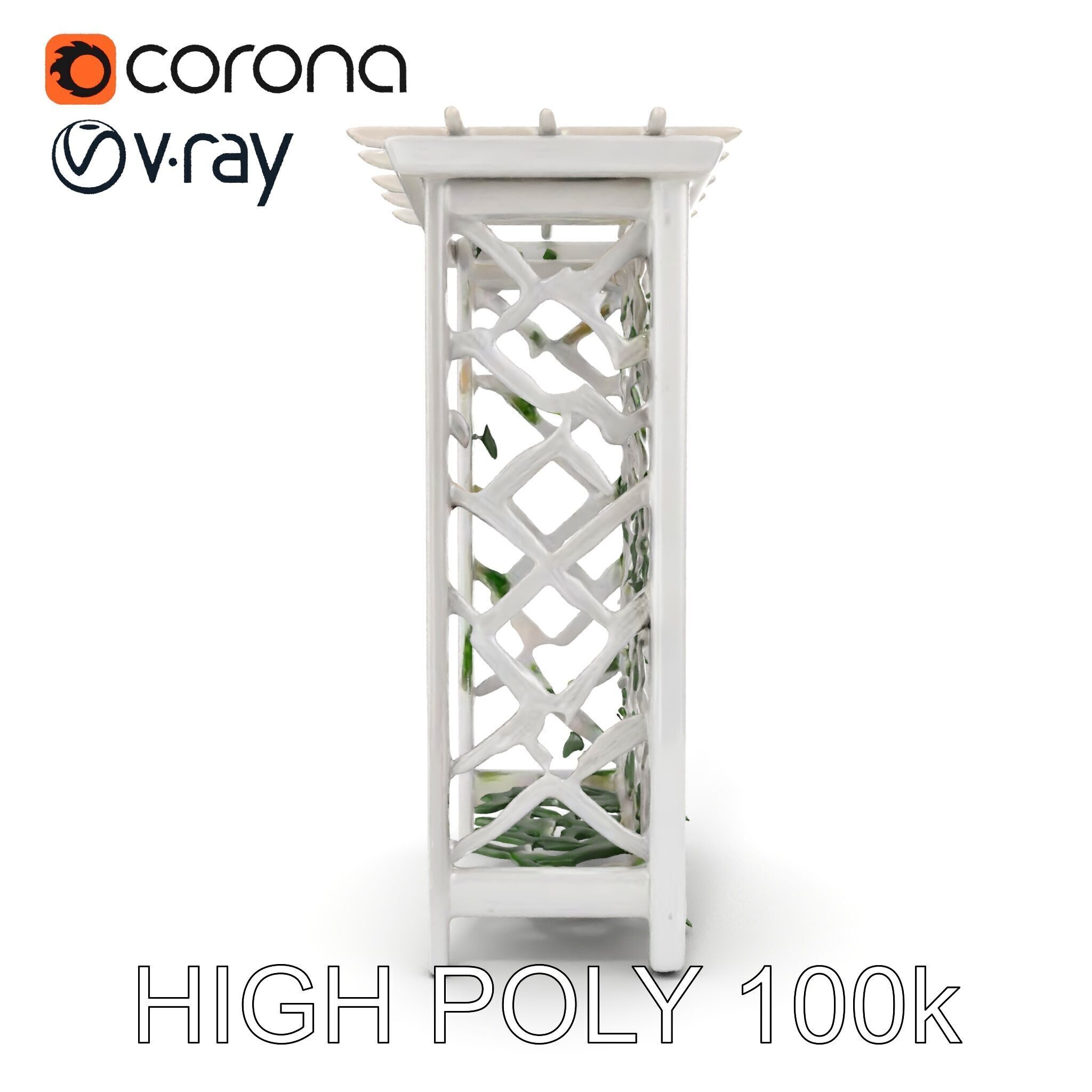 Wooden Planter Trellis with Vines Model Pack Low-poly 3D model_26