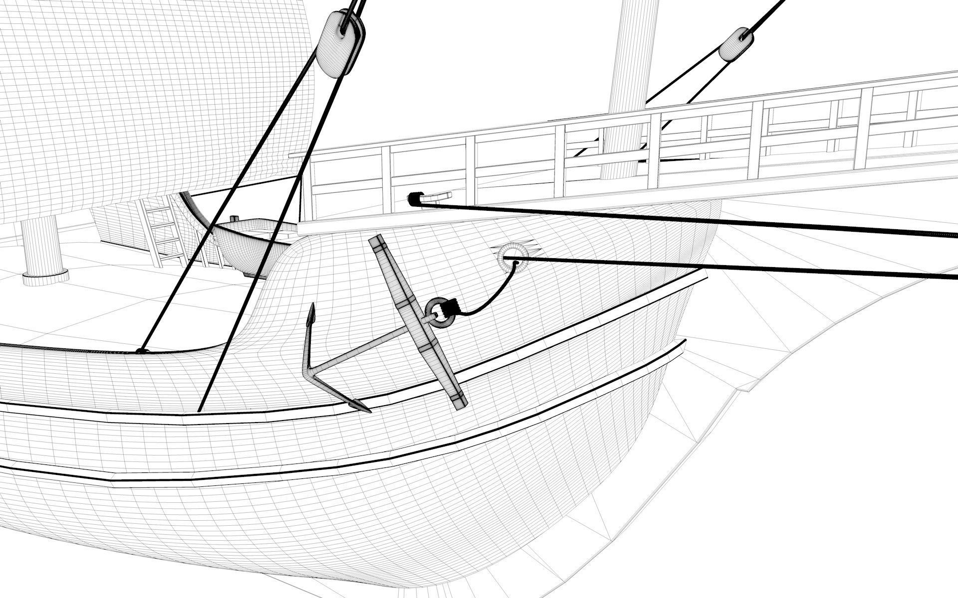 Caravel wooden sailing ship 3D model_7