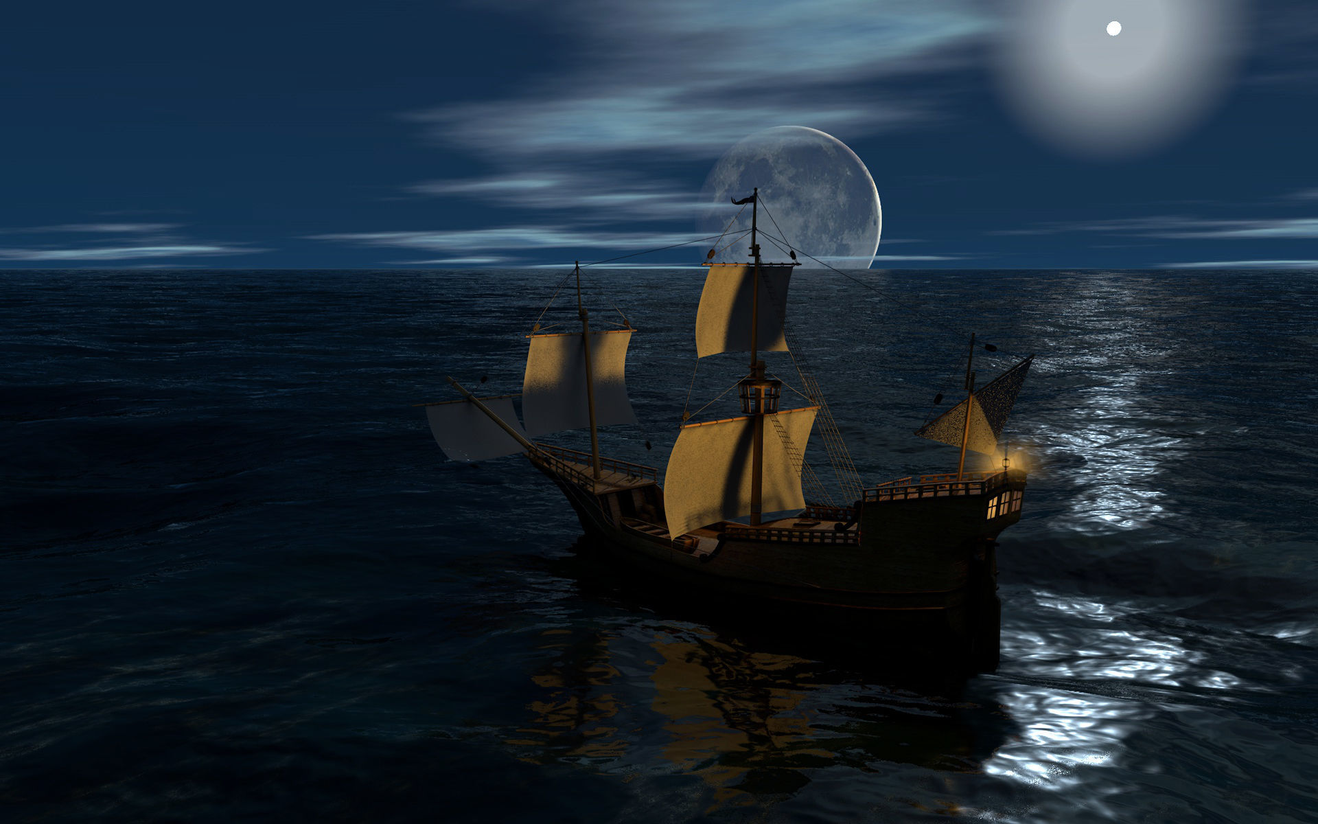 Caravel wooden sailing ship 3D model_3