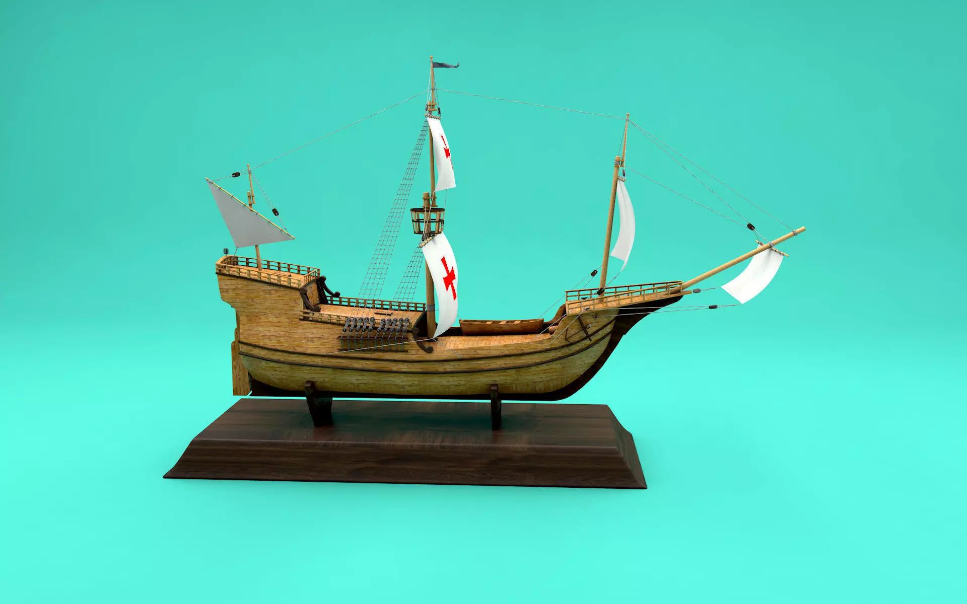 Caravel wooden sailing ship 3D model_0