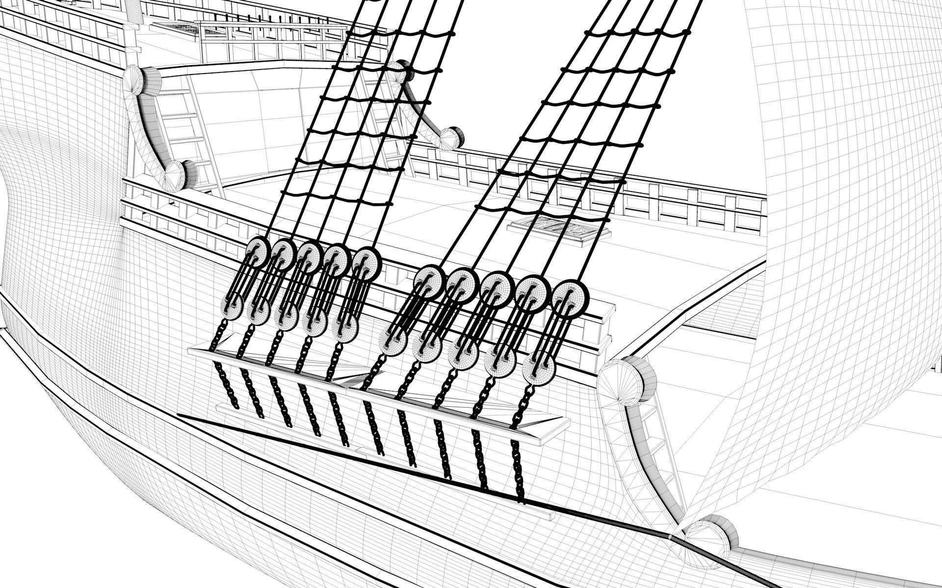 Caravel wooden sailing ship 3D model_6