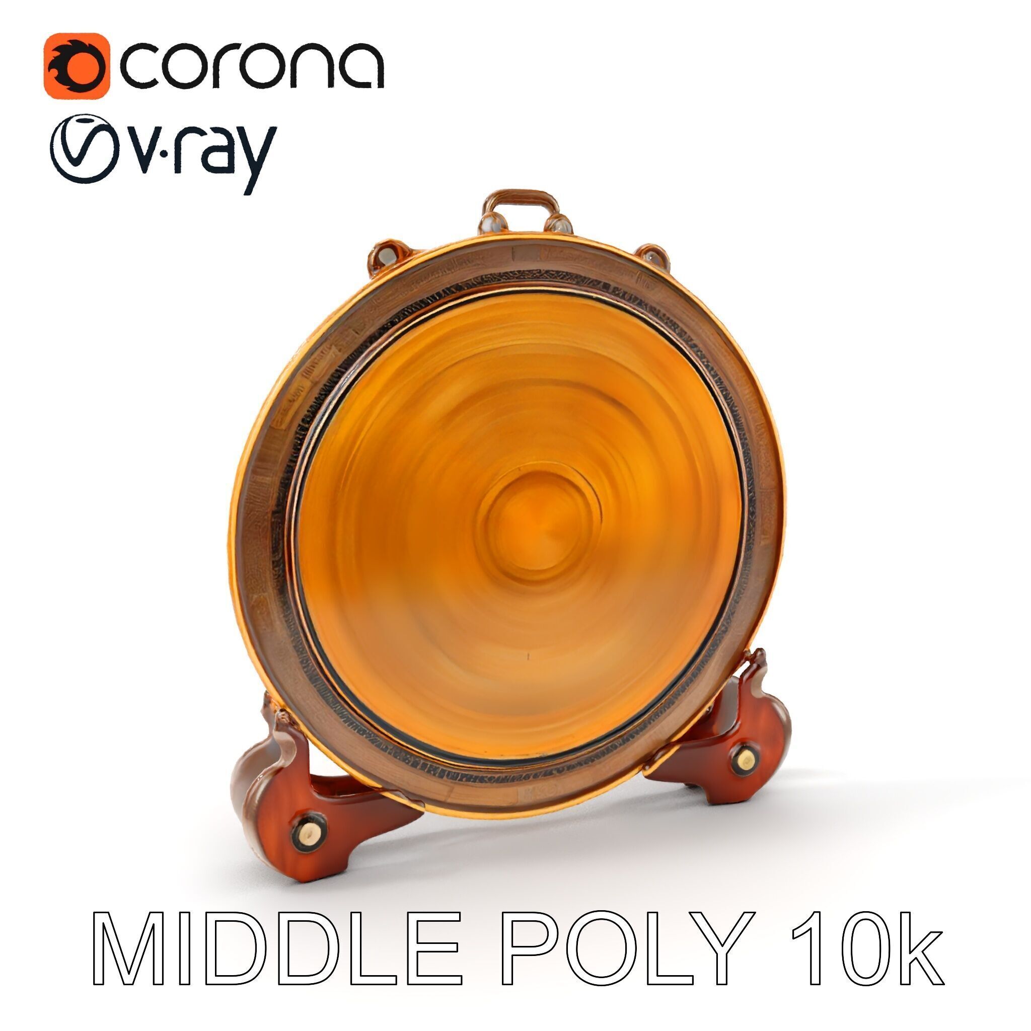 Ornate Brass Gong with Stand D Model Pack Low-poly 3D model_10