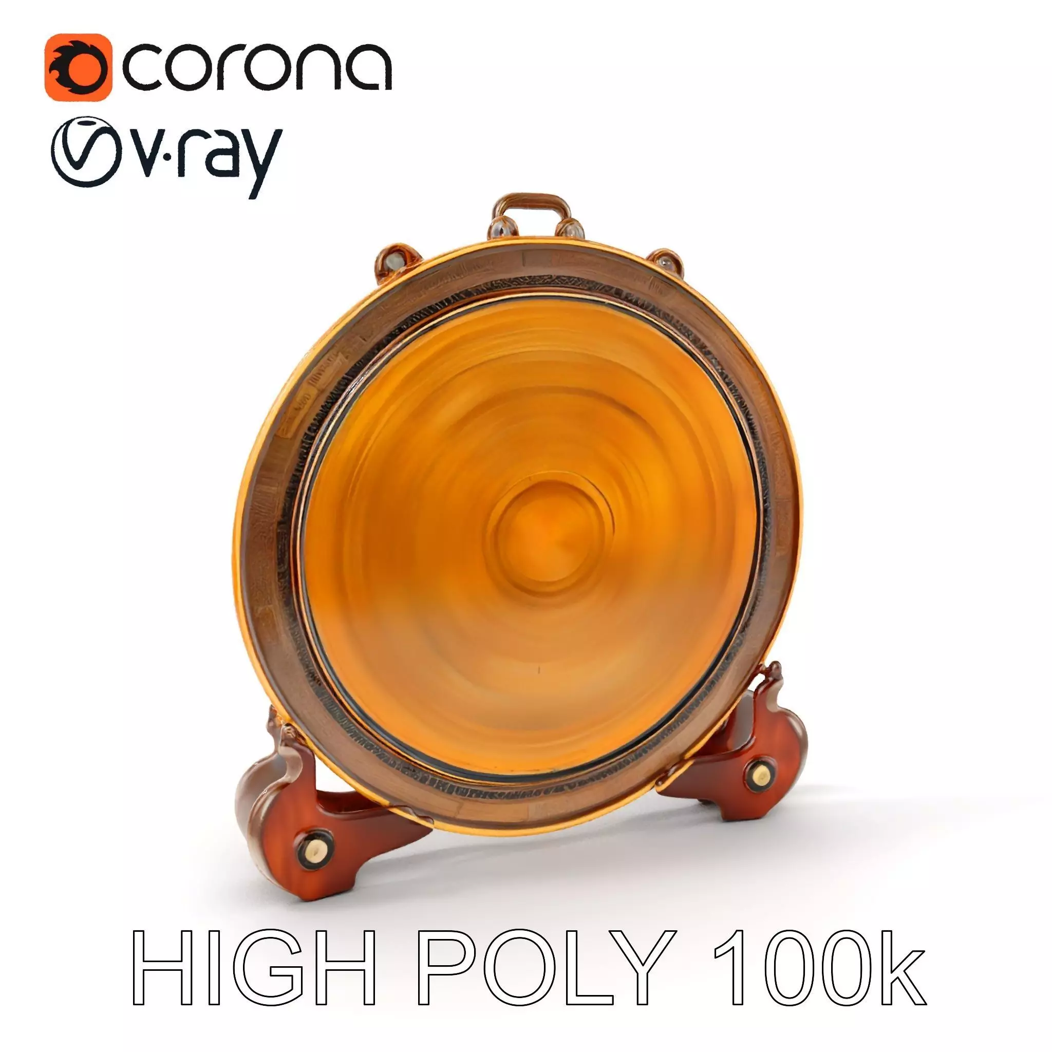 Ornate Brass Gong with Stand D Model Pack Low-poly 3D model_0