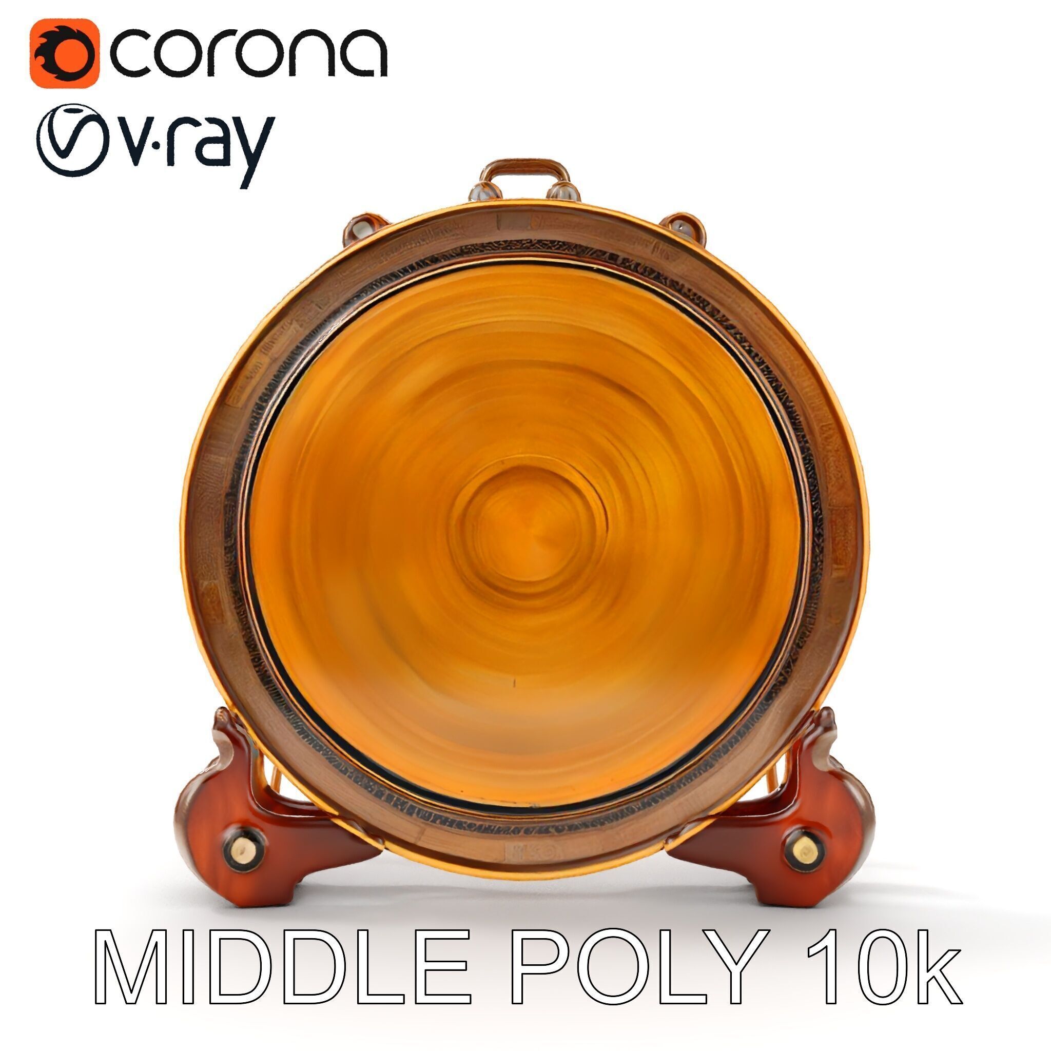 Ornate Brass Gong with Stand D Model Pack Low-poly 3D model_6