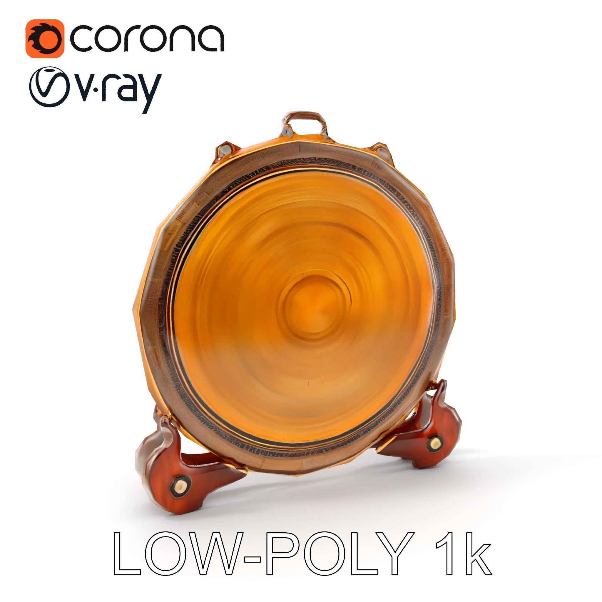 Ornate Brass Gong with Stand D Model Pack Low-poly 3D model_9