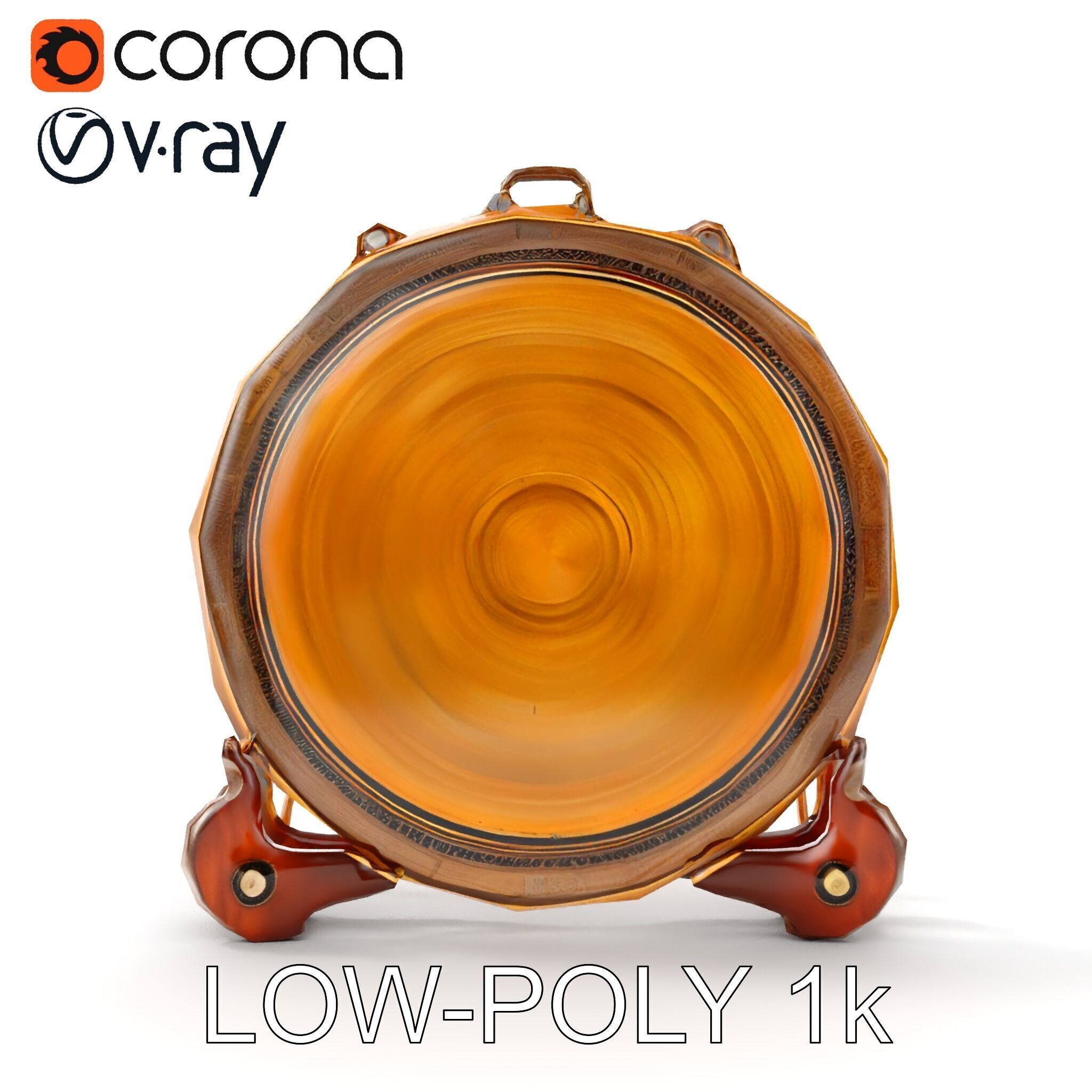 Ornate Brass Gong with Stand D Model Pack Low-poly 3D model_11