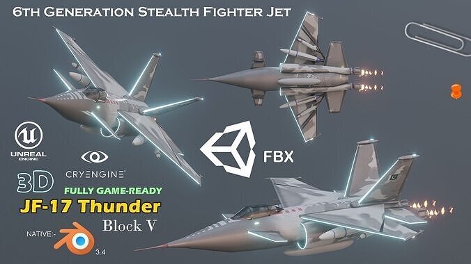 JF-17 Thunder Block V Low-poly 3D model