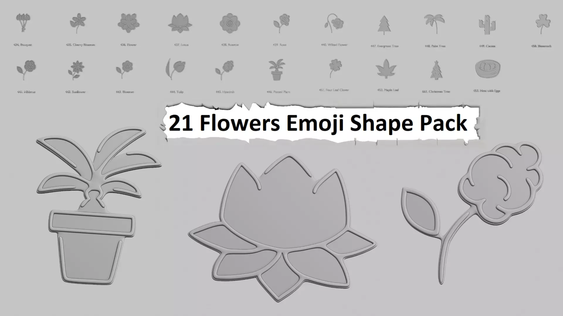 Flowers Emoji Pack 3D Printable 21 Unique Emojis 3D print model
