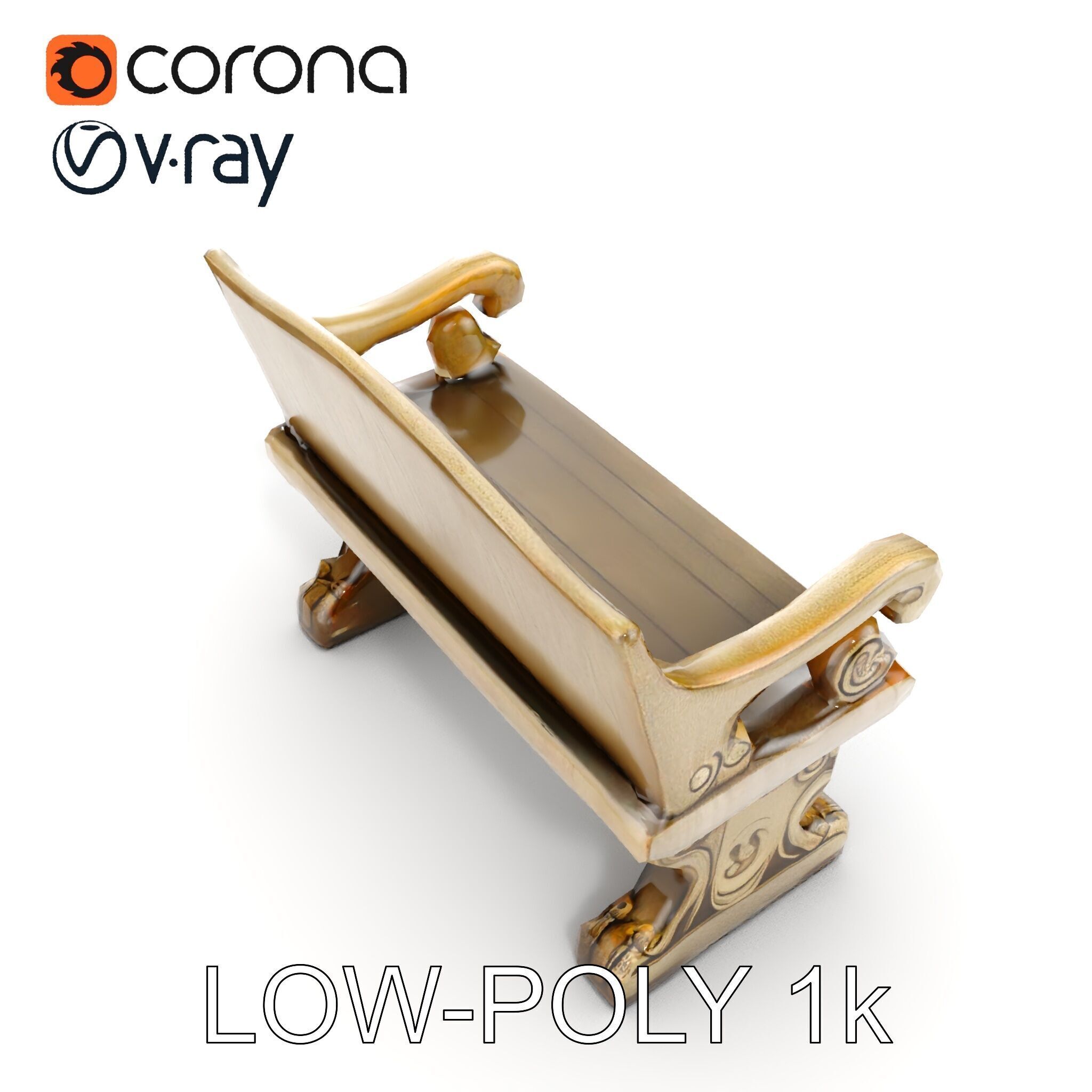 Ornate Stone Bench Model Pack Low-poly 3D model_17