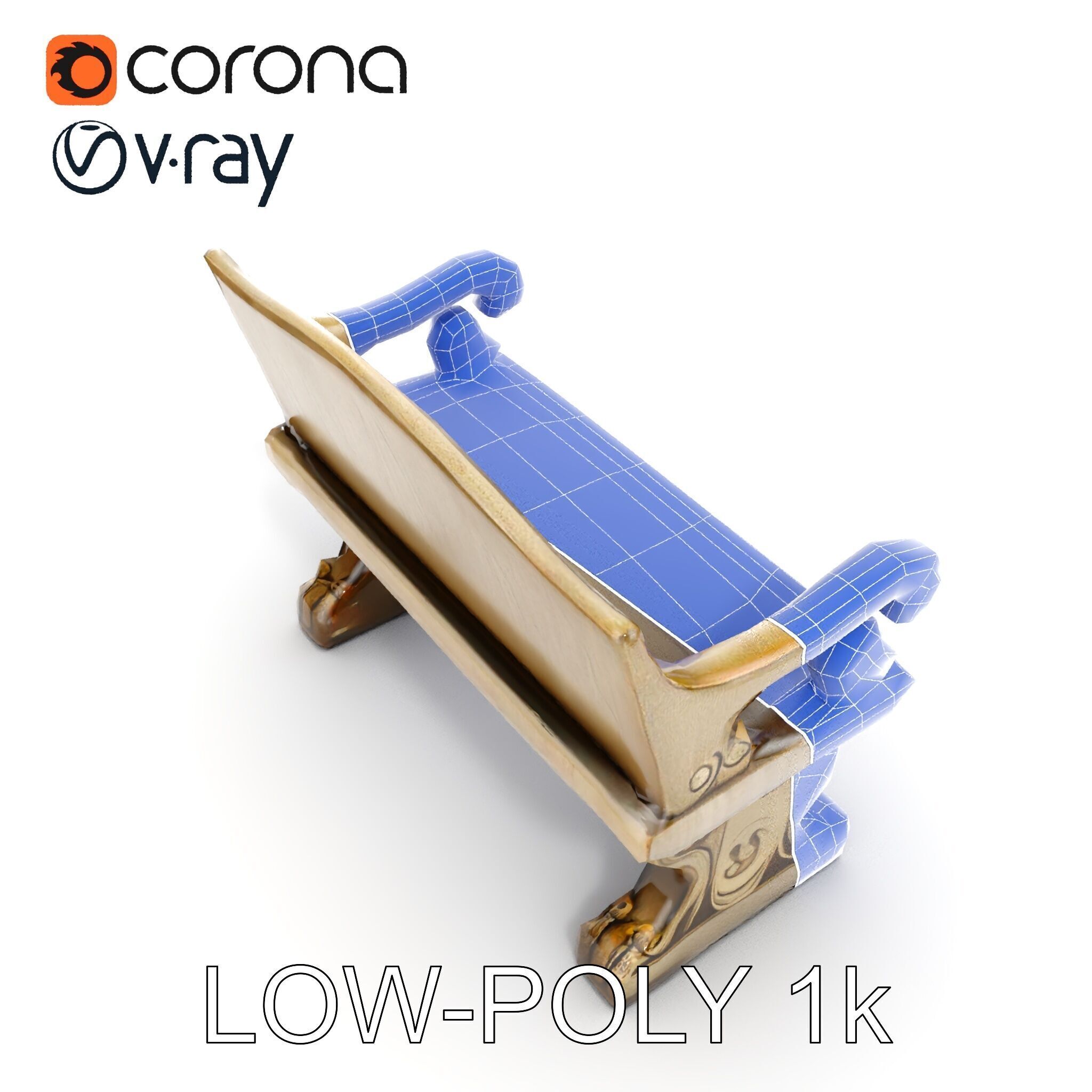 Ornate Stone Bench Model Pack Low-poly 3D model_20