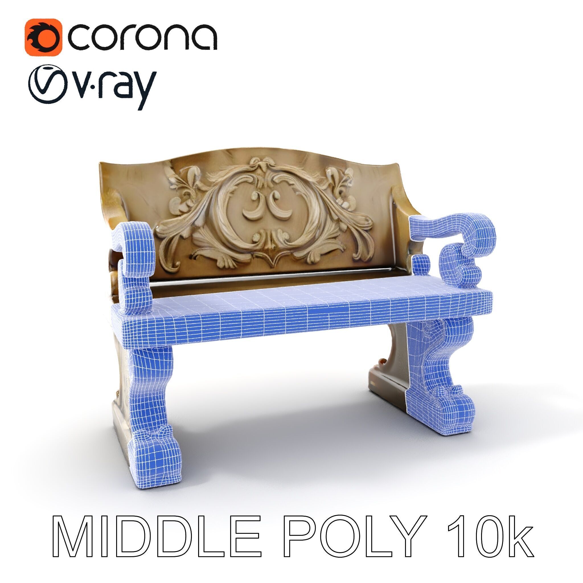 Ornate Stone Bench Model Pack Low-poly 3D model_22