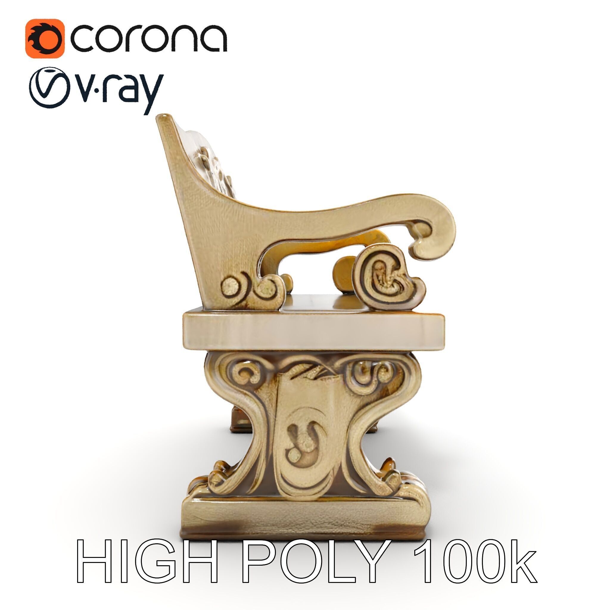 Ornate Stone Bench Model Pack Low-poly 3D model_21