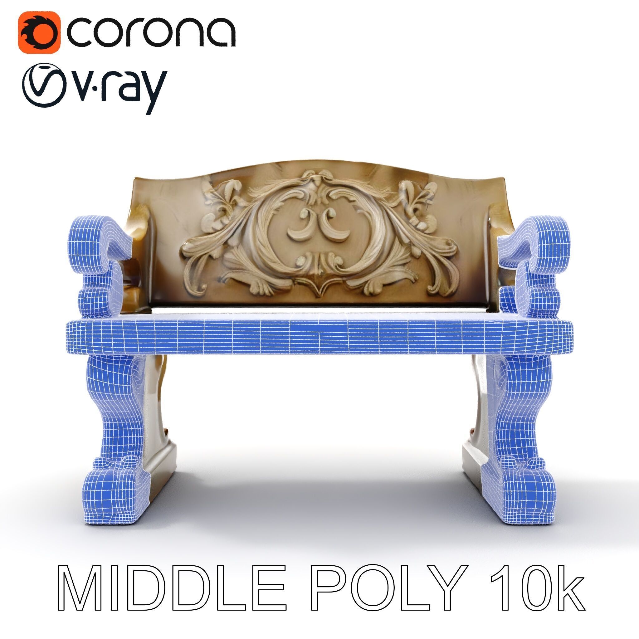 Ornate Stone Bench Model Pack Low-poly 3D model_27