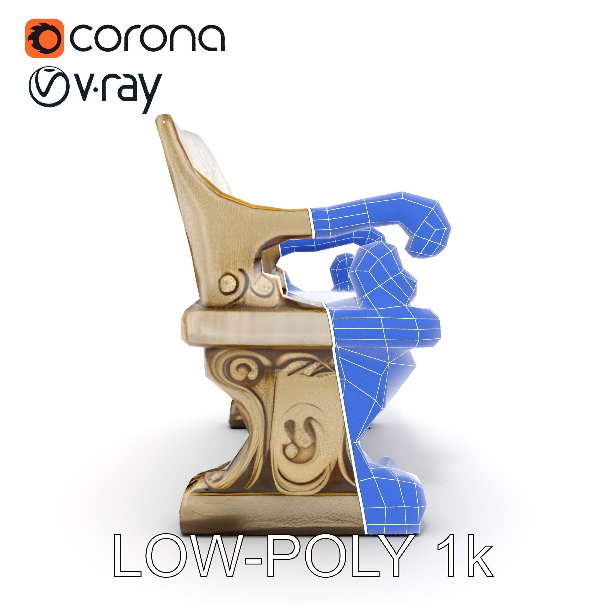 Ornate Stone Bench Model Pack Low-poly 3D model_28