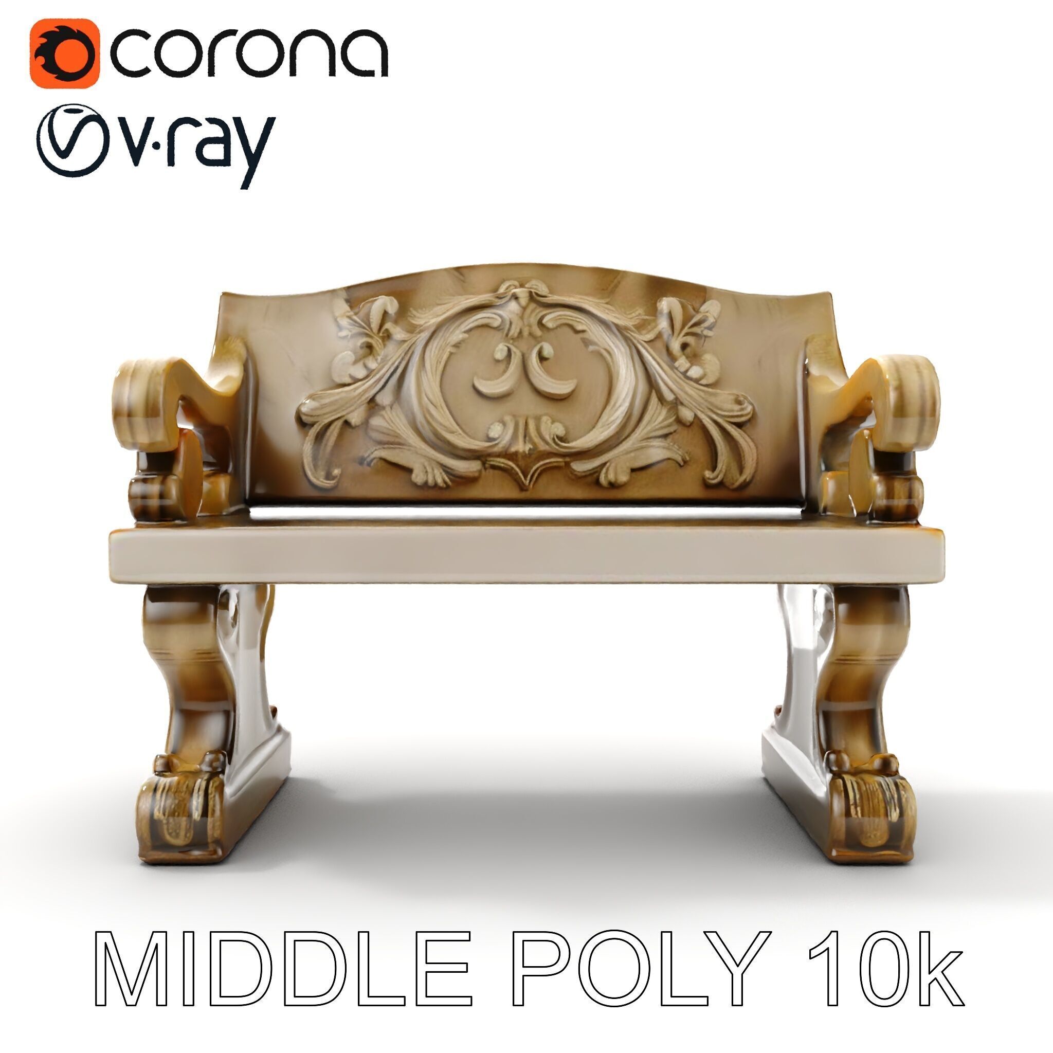 Ornate Stone Bench Model Pack Low-poly 3D model_30