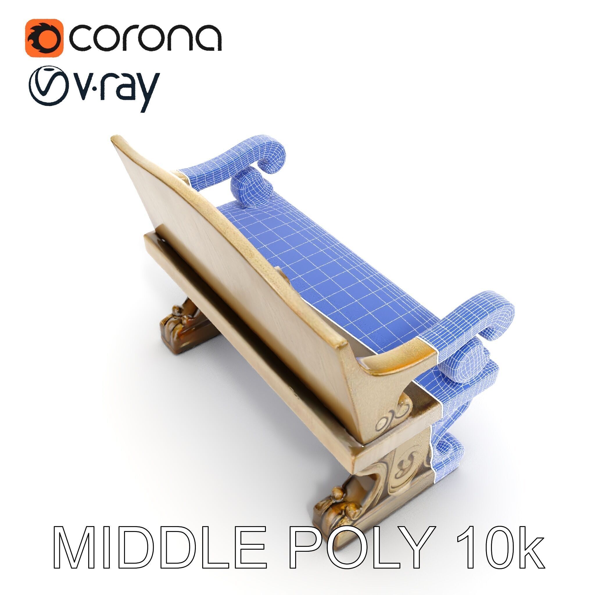 Ornate Stone Bench Model Pack Low-poly 3D model_19