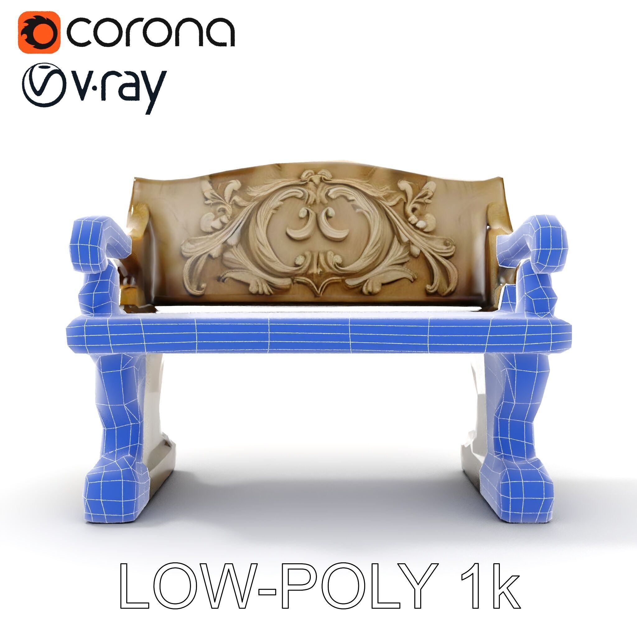 Ornate Stone Bench Model Pack Low-poly 3D model_26