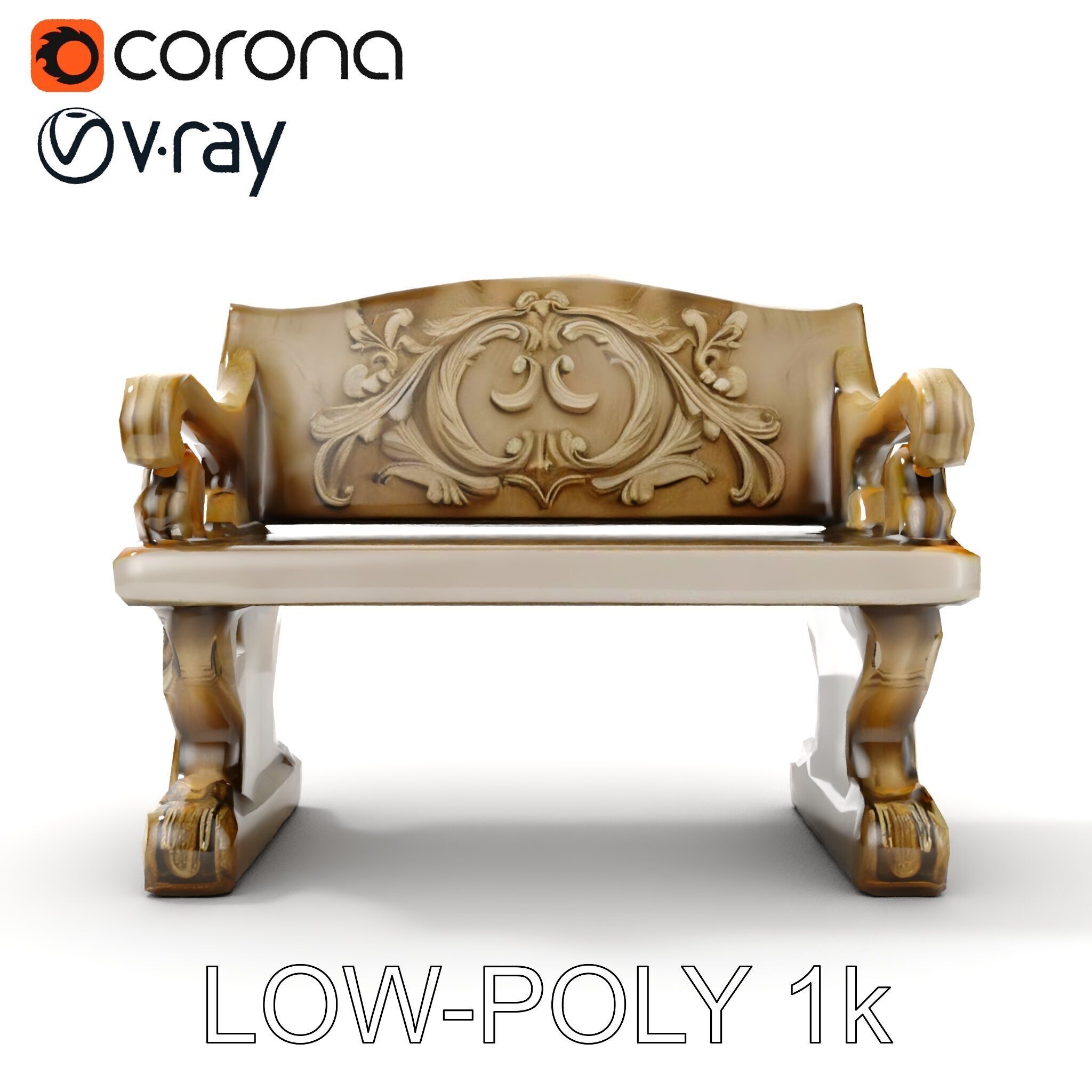 Ornate Stone Bench Model Pack Low-poly 3D model_7