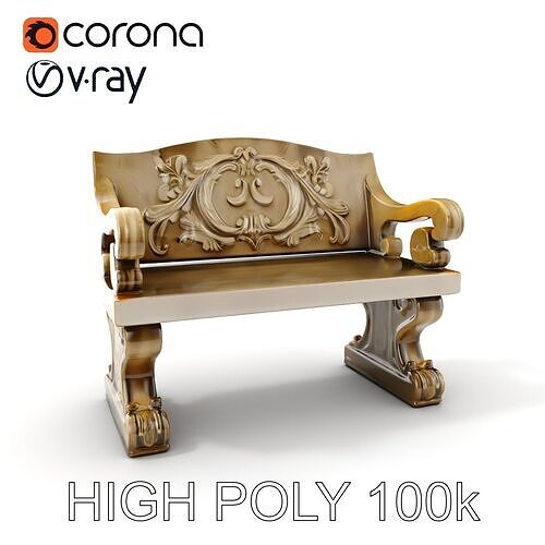 Ornate Stone Bench Model Pack Low-poly 3D model