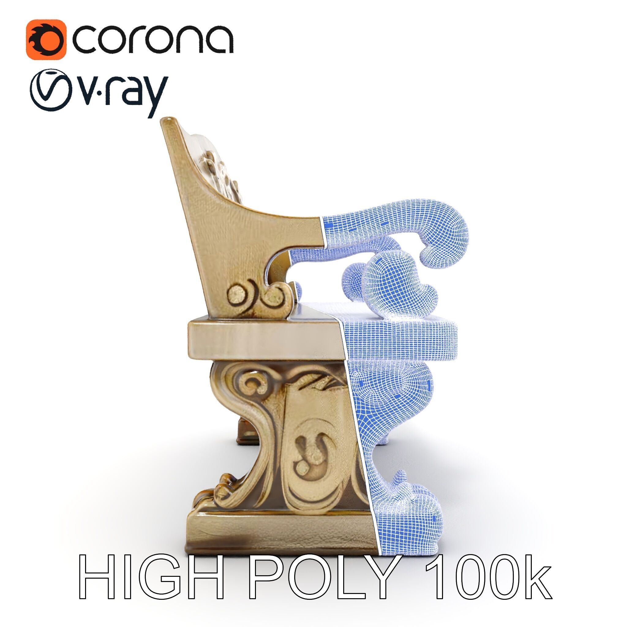 Ornate Stone Bench Model Pack Low-poly 3D model_32