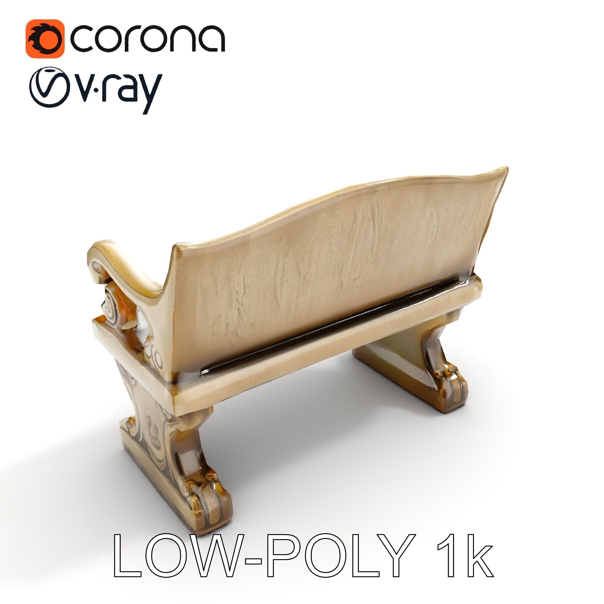 Ornate Stone Bench Model Pack Low-poly 3D model_12