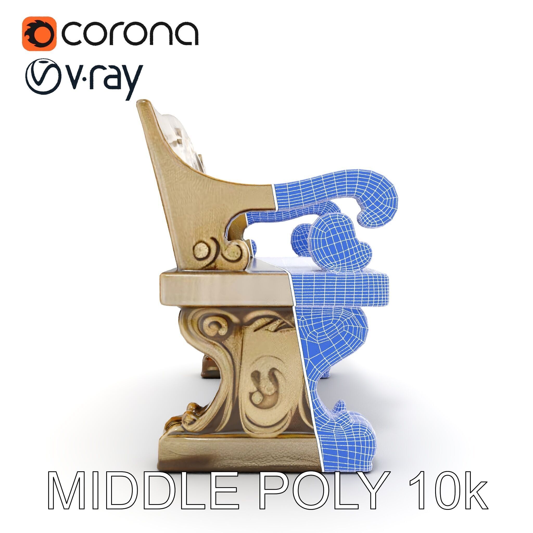 Ornate Stone Bench Model Pack Low-poly 3D model_25