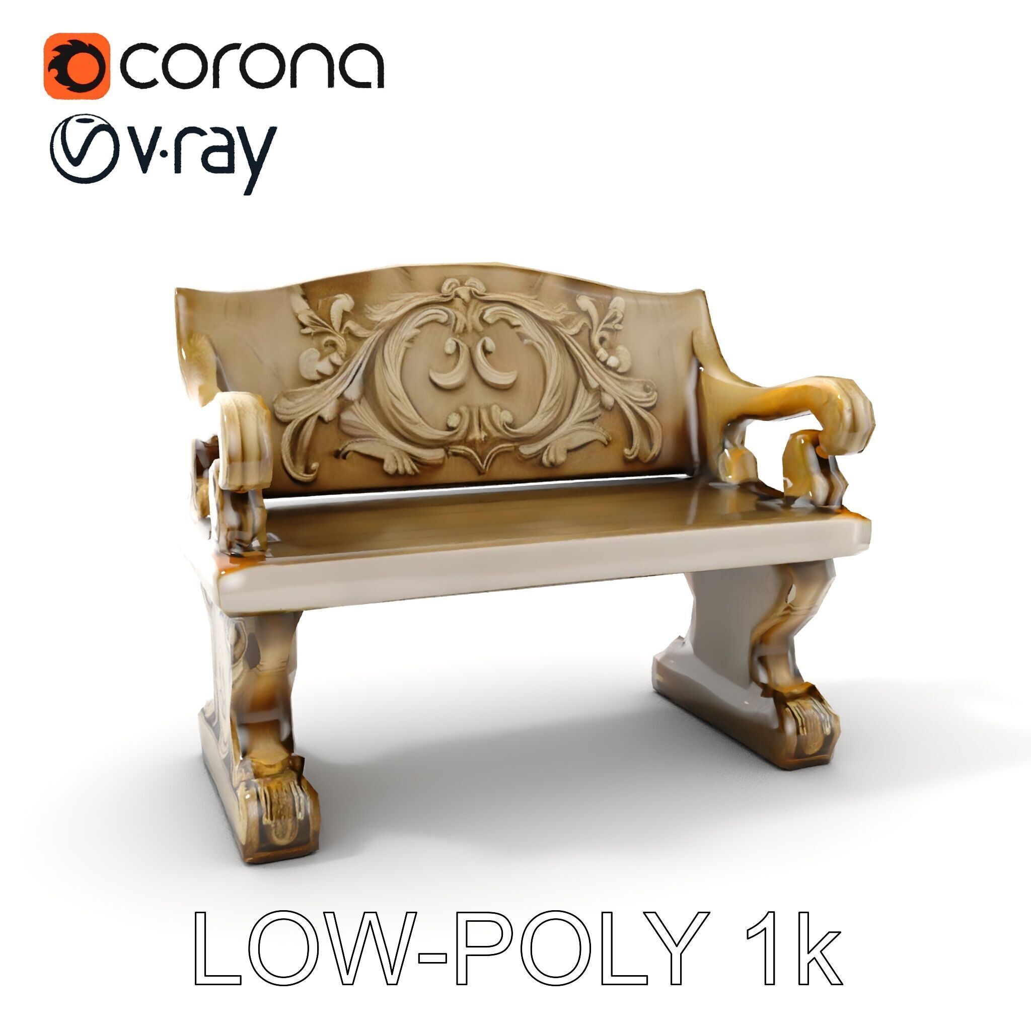 Ornate Stone Bench Model Pack Low-poly 3D model_9