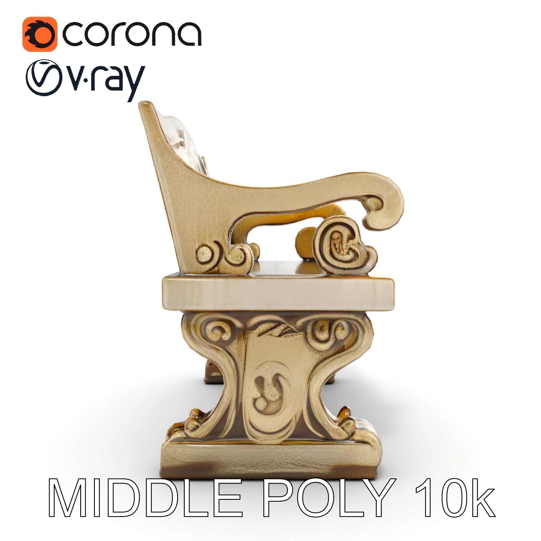 Ornate Stone Bench Model Pack Low-poly 3D model_14