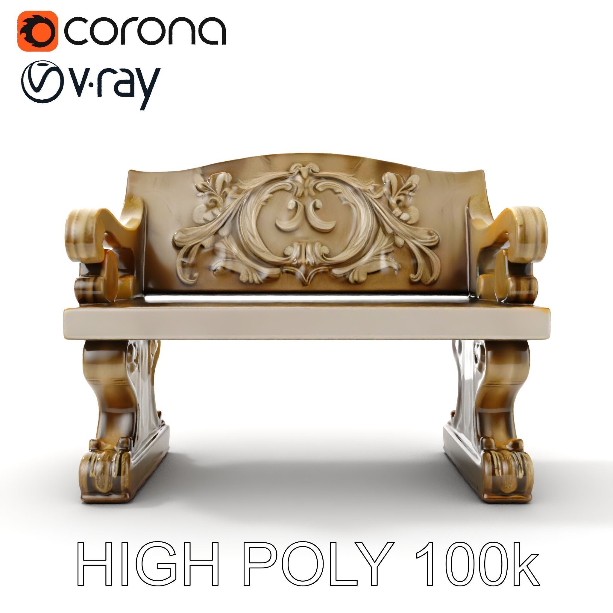 Ornate Stone Bench Model Pack Low-poly 3D model_18