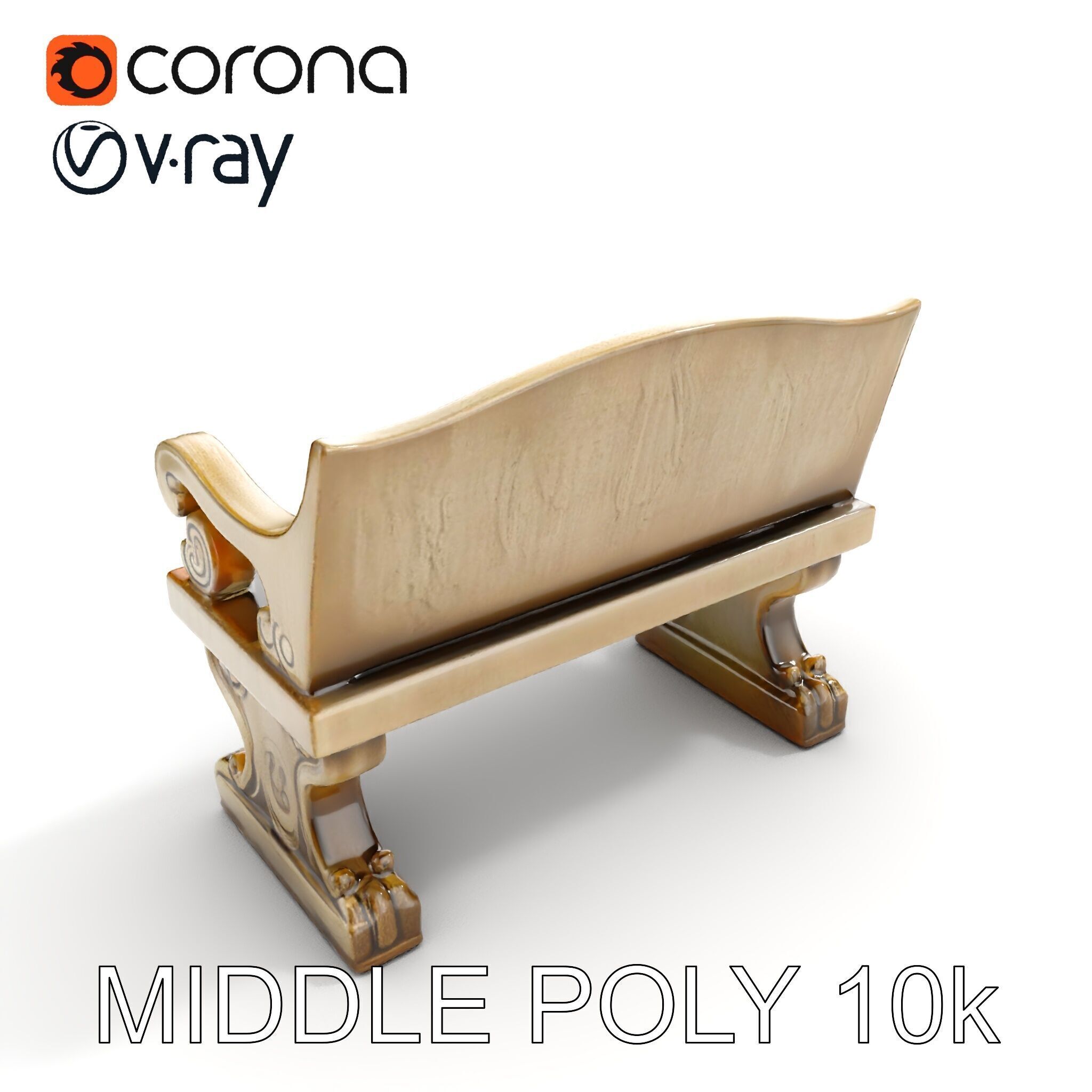 Ornate Stone Bench Model Pack Low-poly 3D model_6