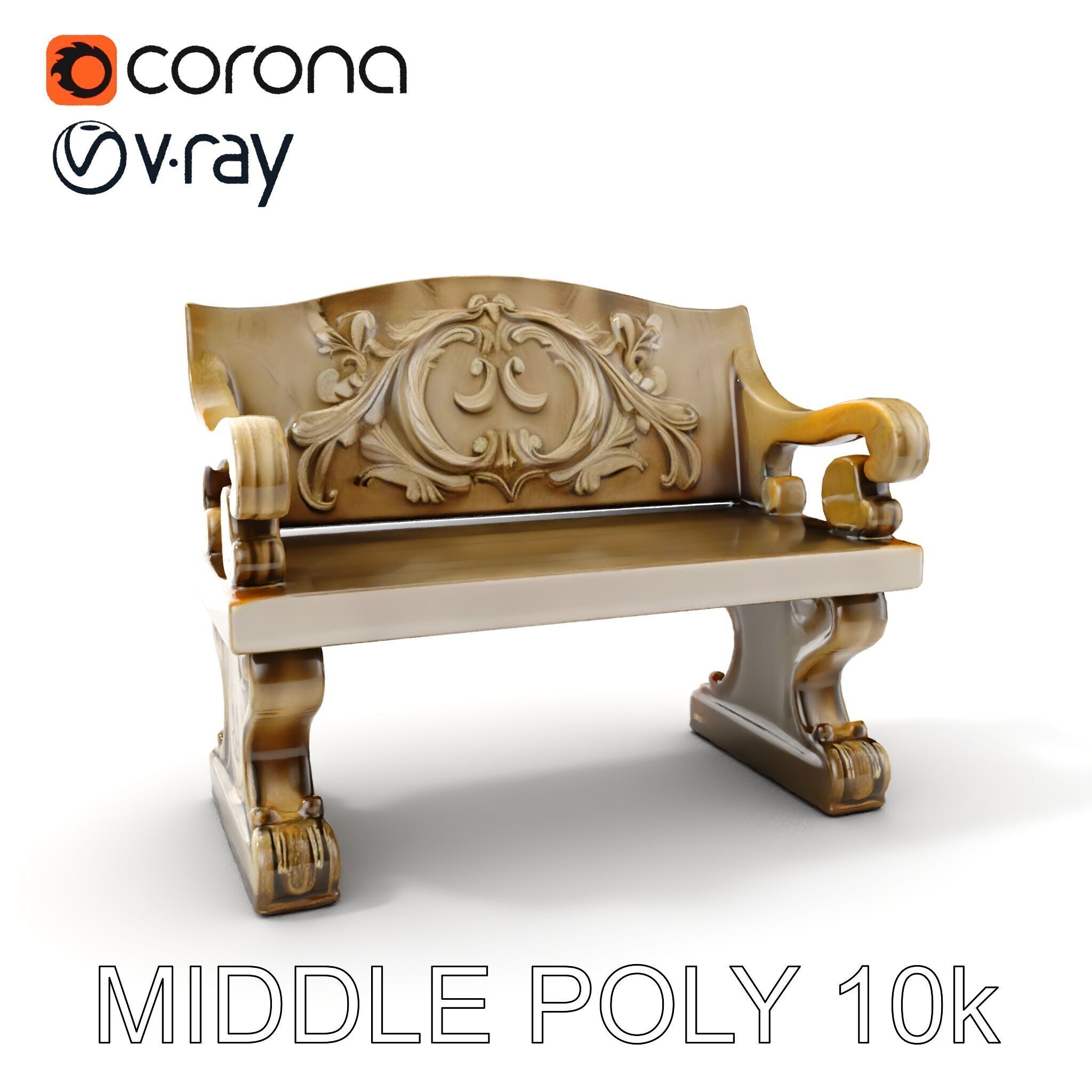 Ornate Stone Bench Model Pack Low-poly 3D model_11