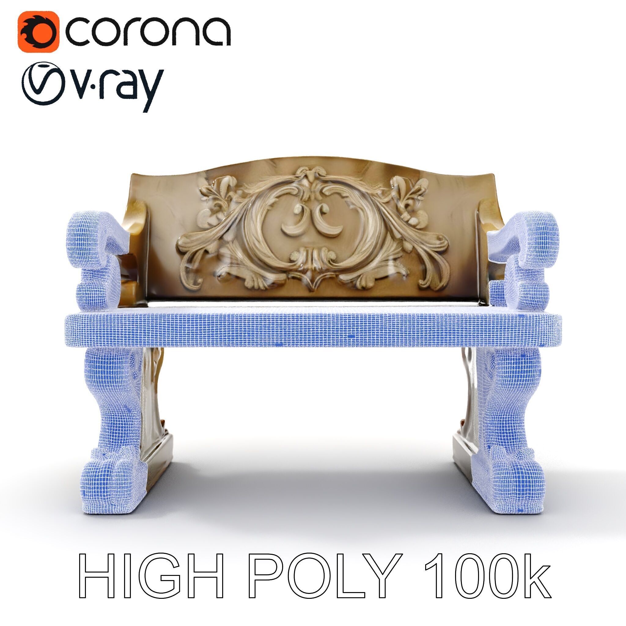 Ornate Stone Bench Model Pack Low-poly 3D model_35