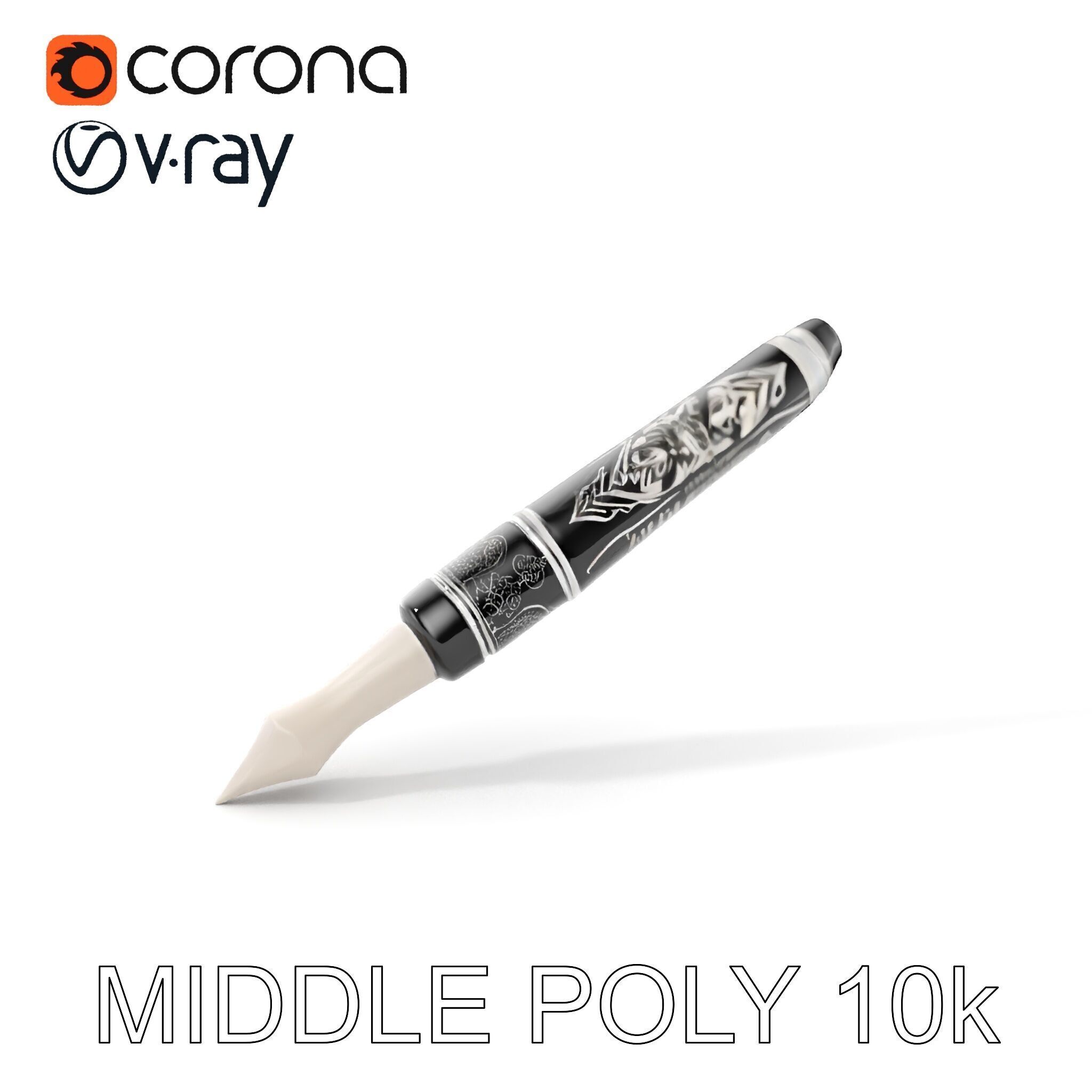 Ornate Fountain Pen Model Pack with Elegant Engravings Low-poly 3D model_6