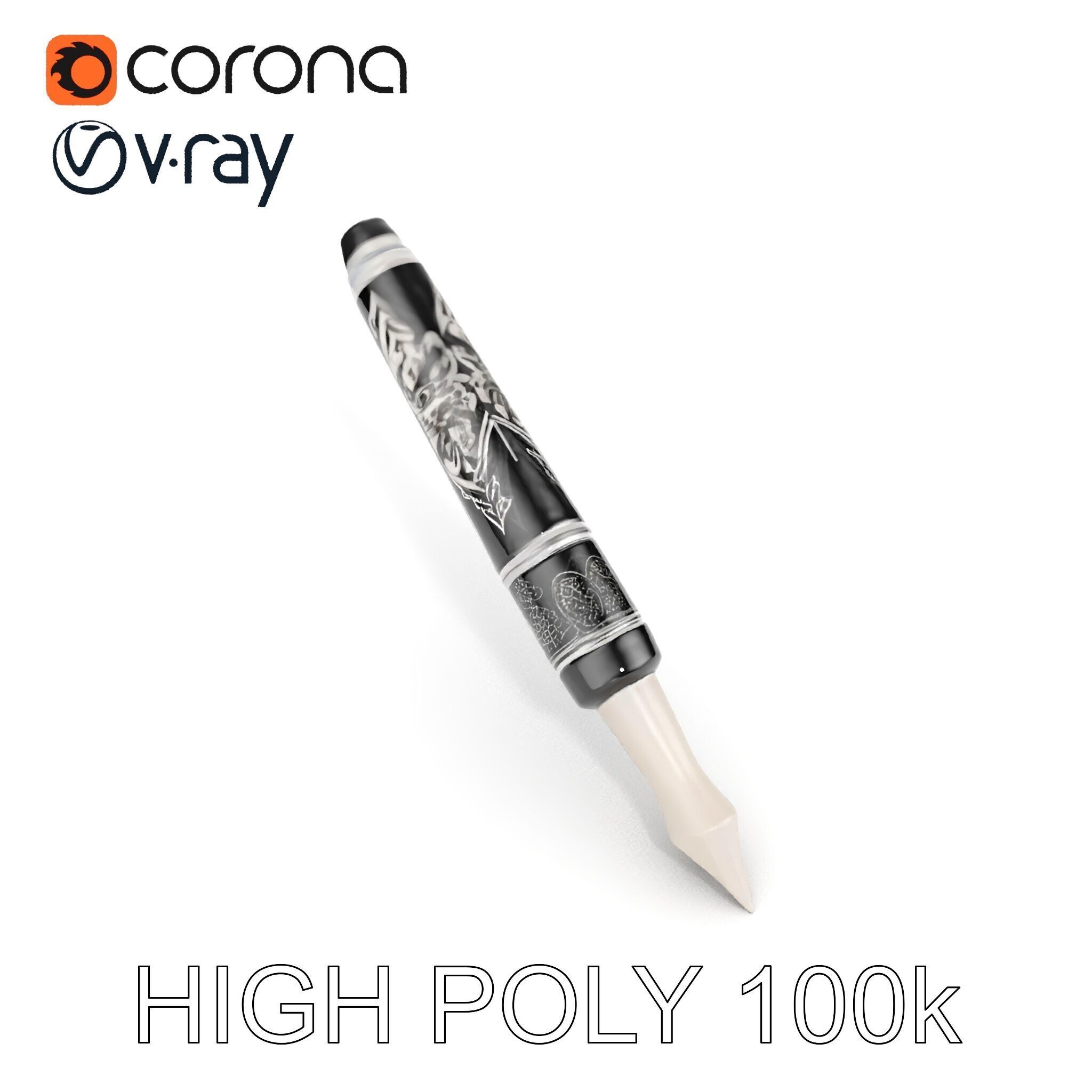 Ornate Fountain Pen Model Pack with Elegant Engravings Low-poly 3D model_27