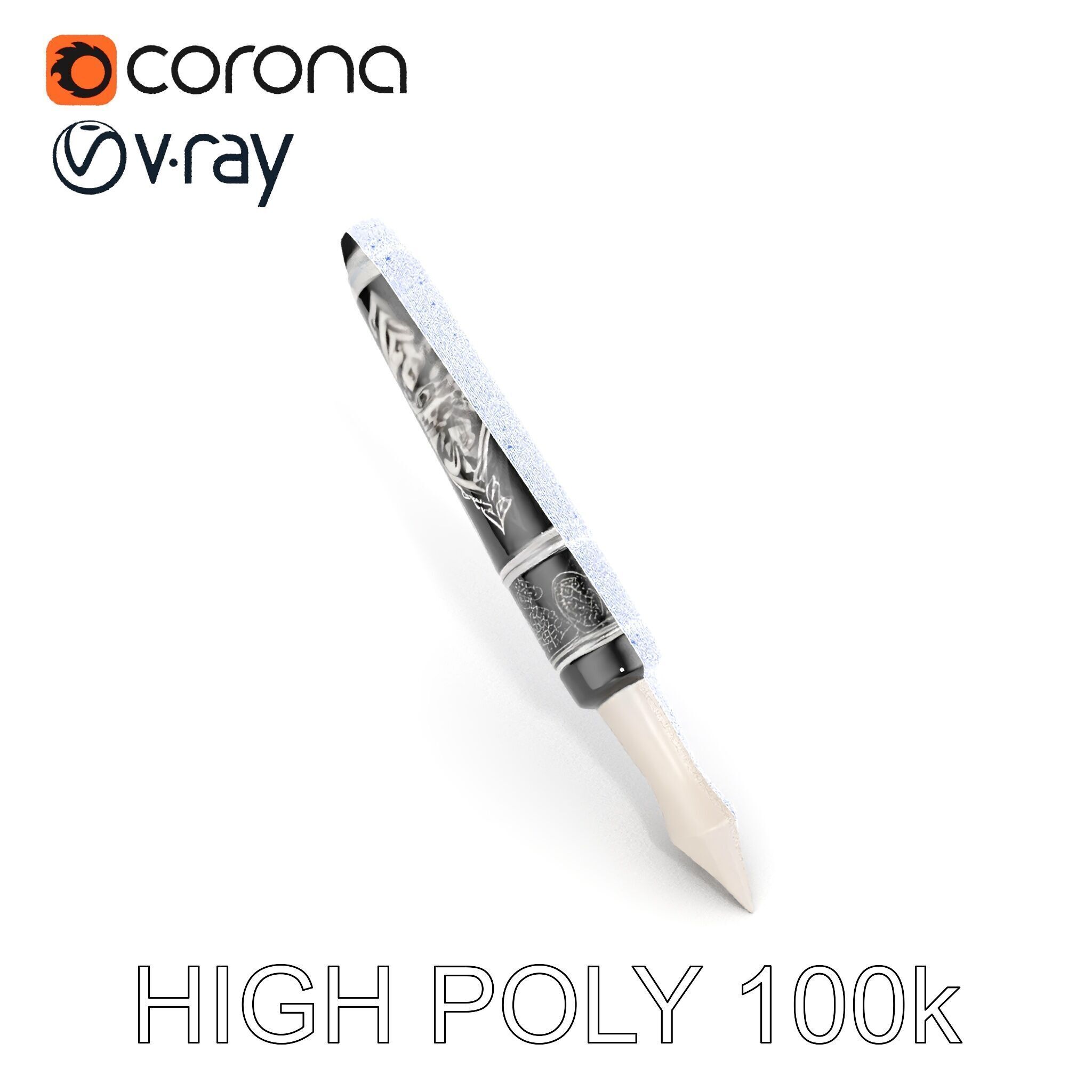 Ornate Fountain Pen Model Pack with Elegant Engravings Low-poly 3D model_12