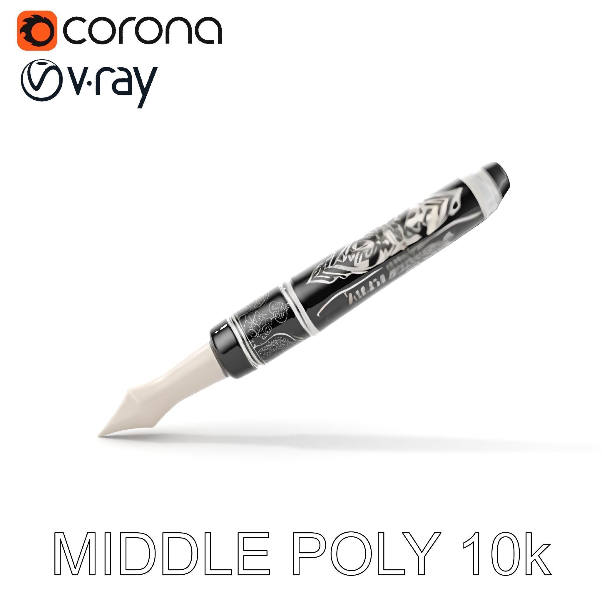 Ornate Fountain Pen Model Pack with Elegant Engravings Low-poly 3D model_10