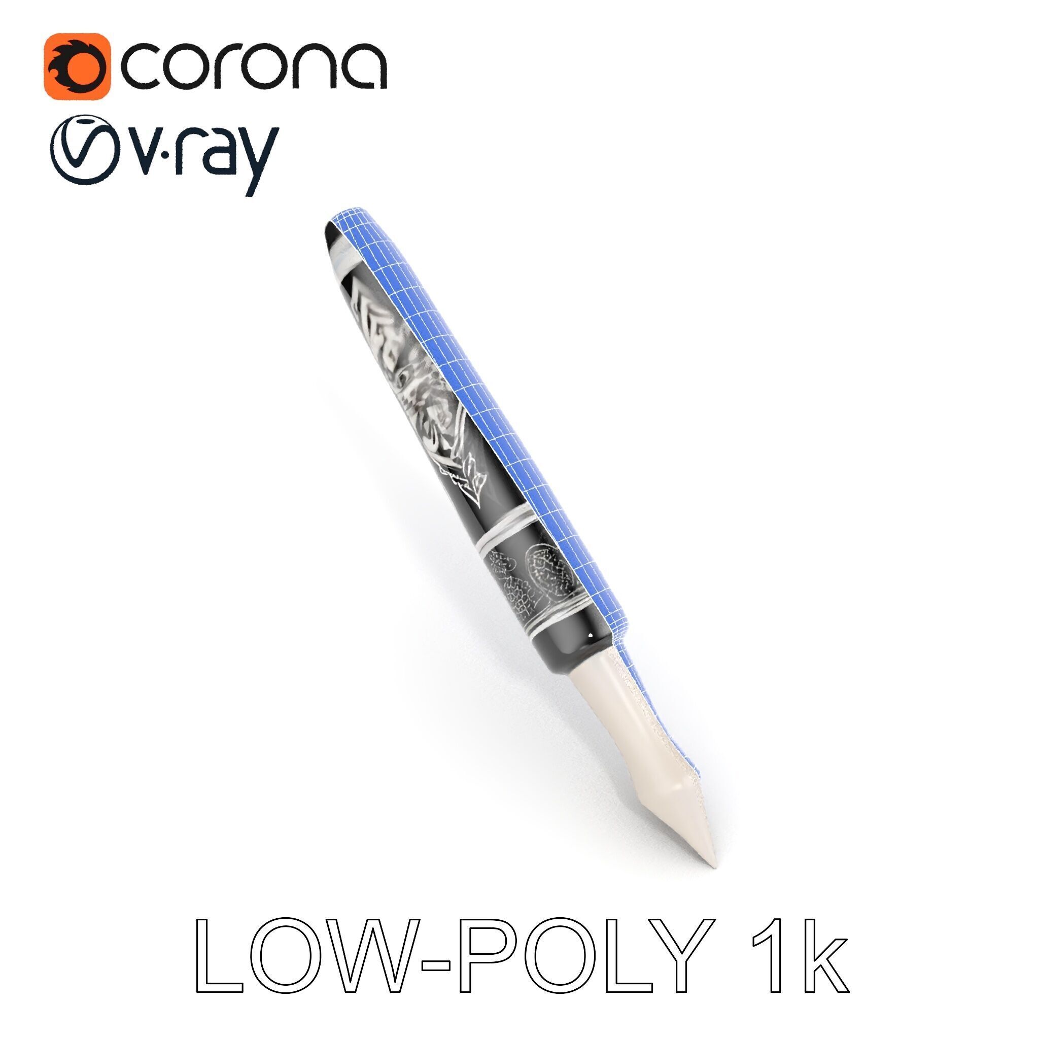 Ornate Fountain Pen Model Pack with Elegant Engravings Low-poly 3D model_29