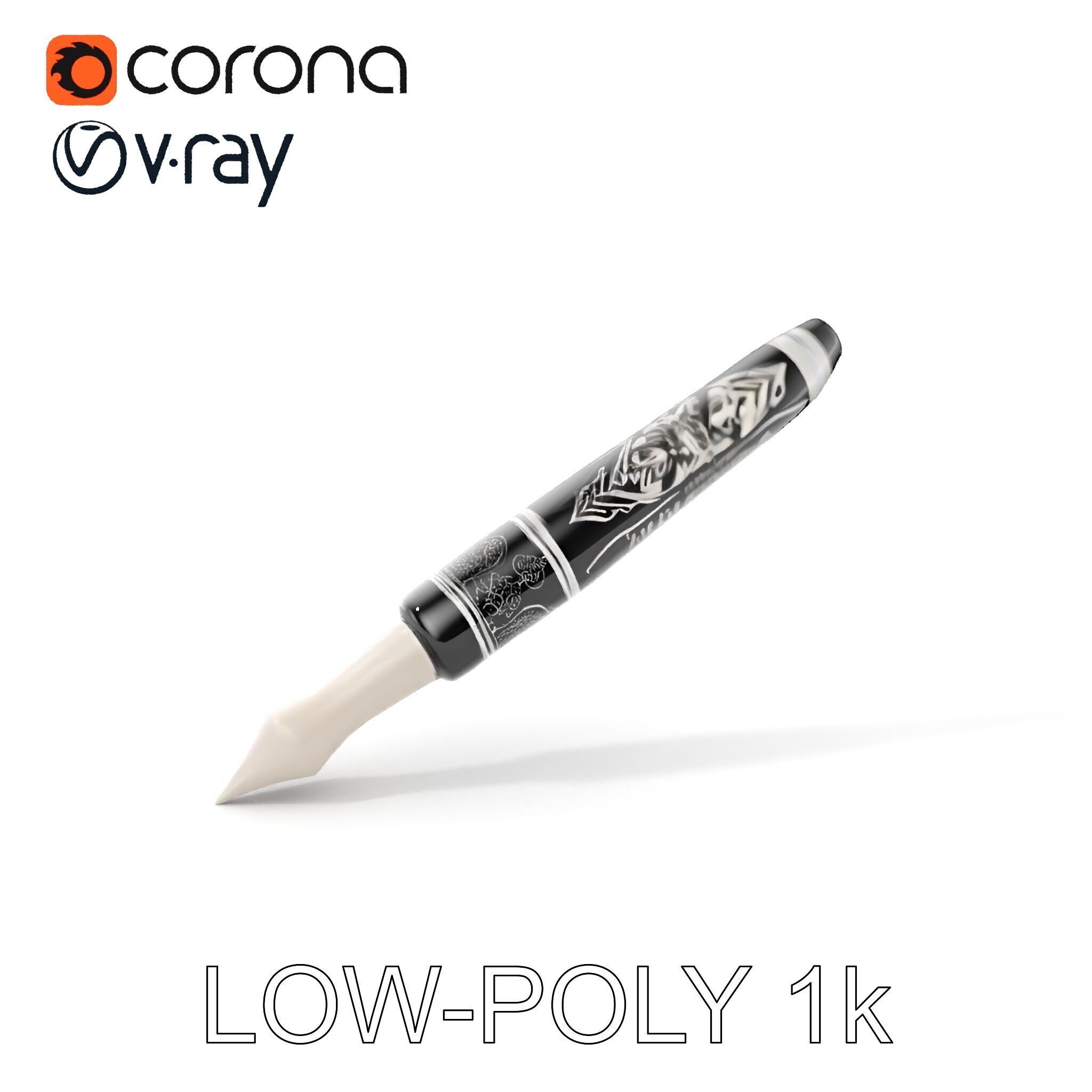 Ornate Fountain Pen Model Pack with Elegant Engravings Low-poly 3D model_11