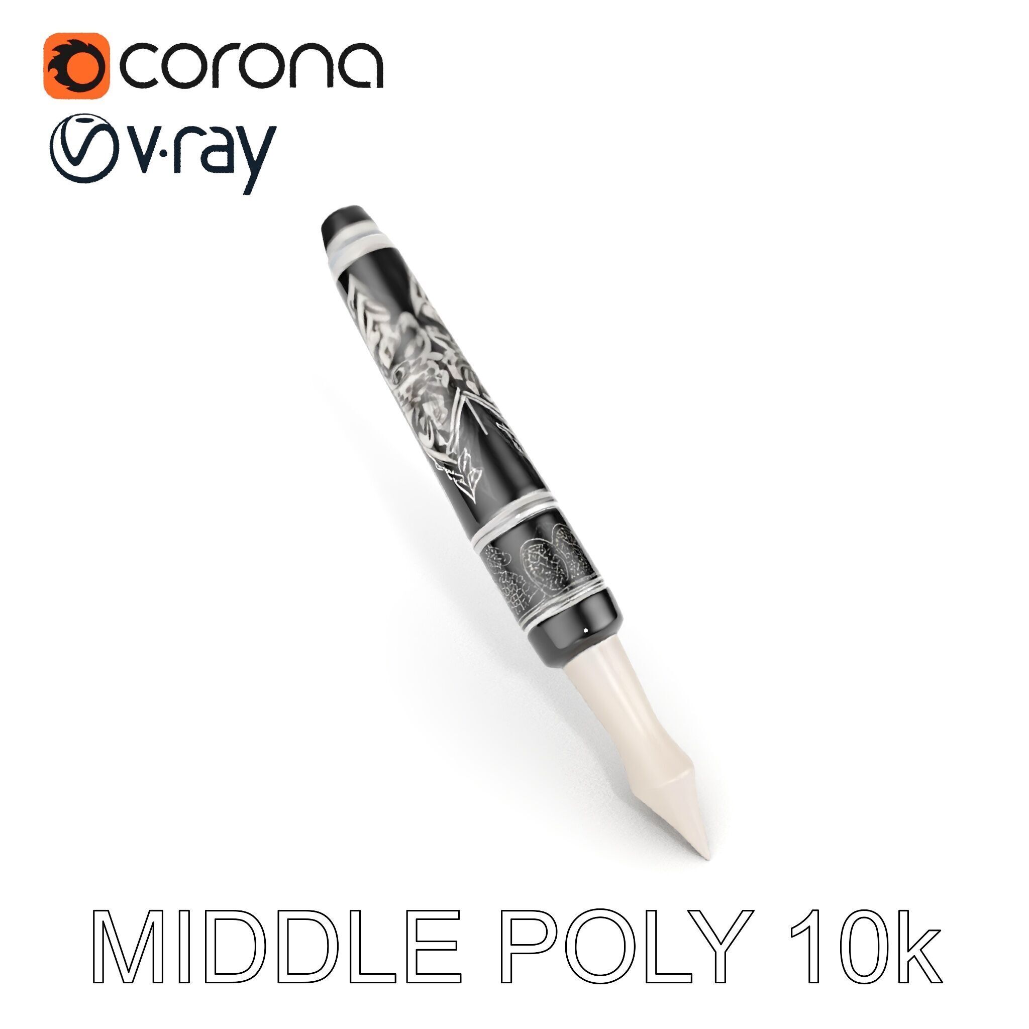 Ornate Fountain Pen Model Pack with Elegant Engravings Low-poly 3D model_8