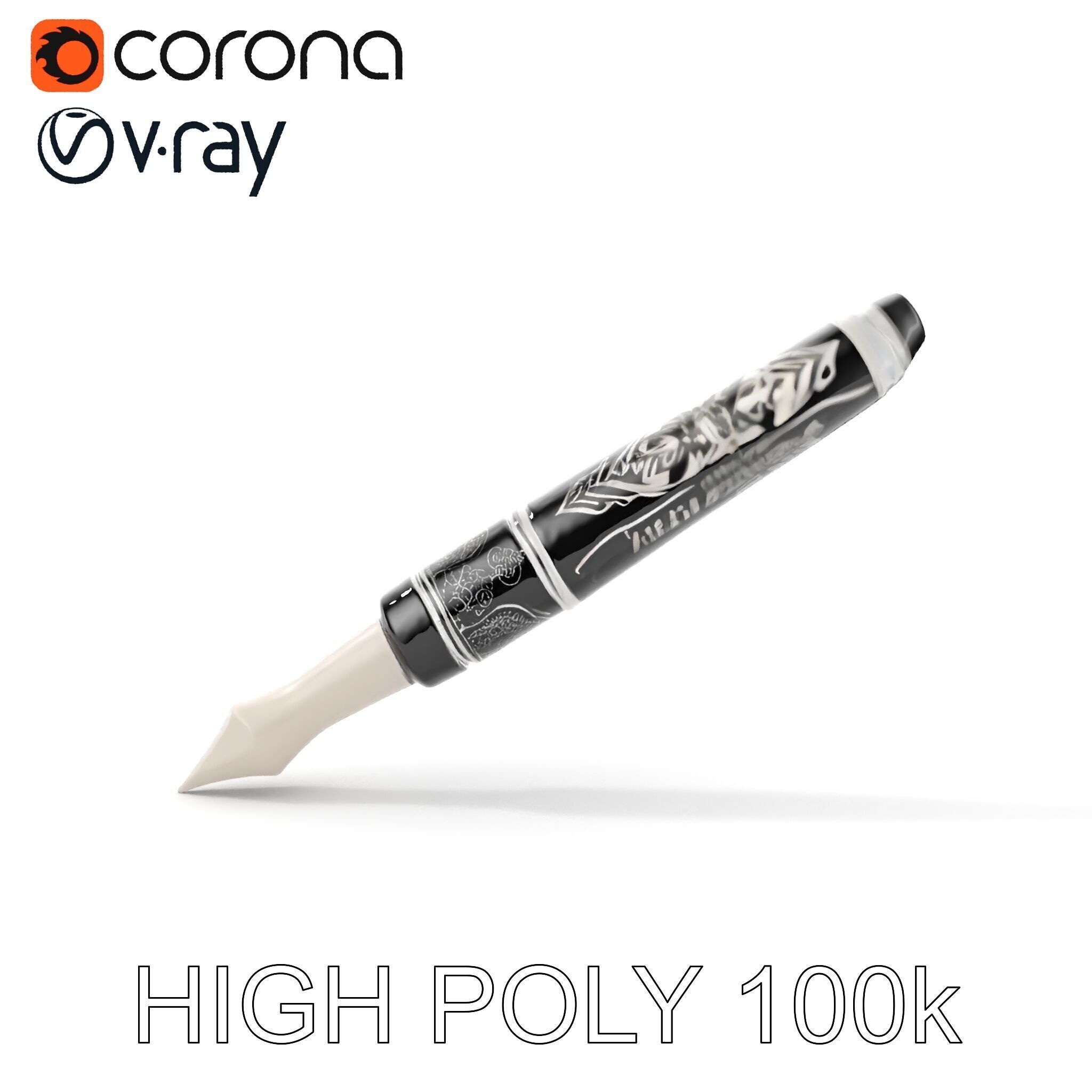 Ornate Fountain Pen Model Pack with Elegant Engravings Low-poly 3D model_32