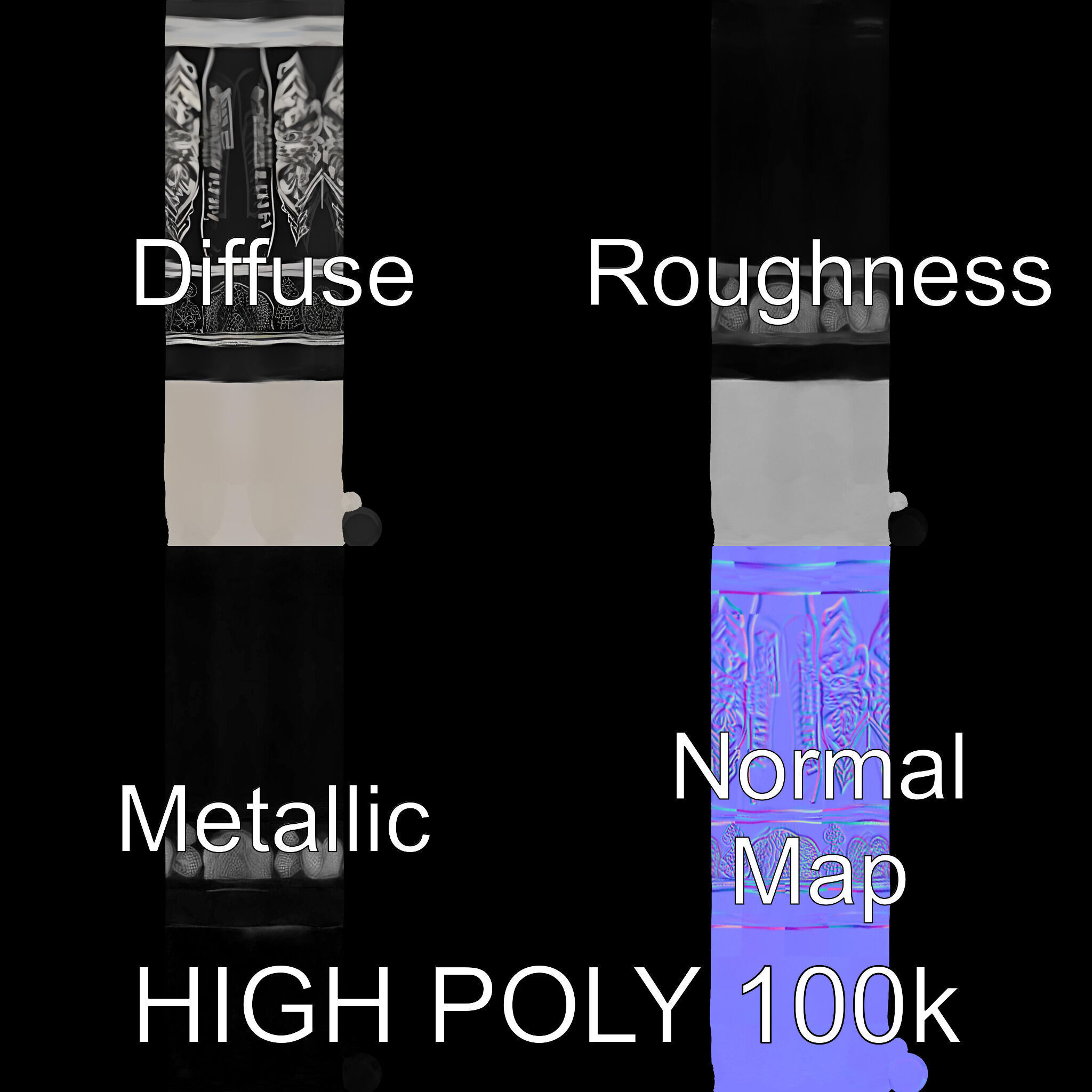 Ornate Fountain Pen Model Pack with Elegant Engravings Low-poly 3D model_3