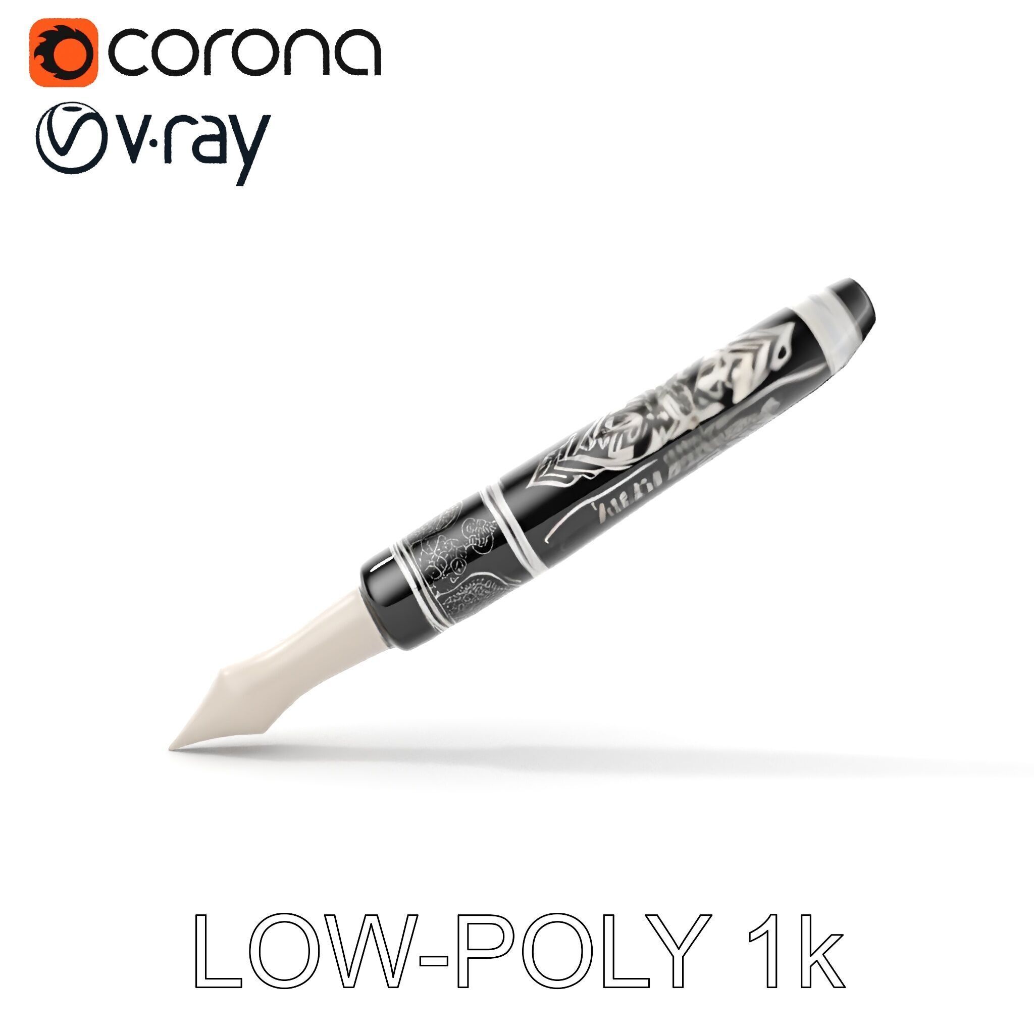 Ornate Fountain Pen Model Pack with Elegant Engravings Low-poly 3D model_9