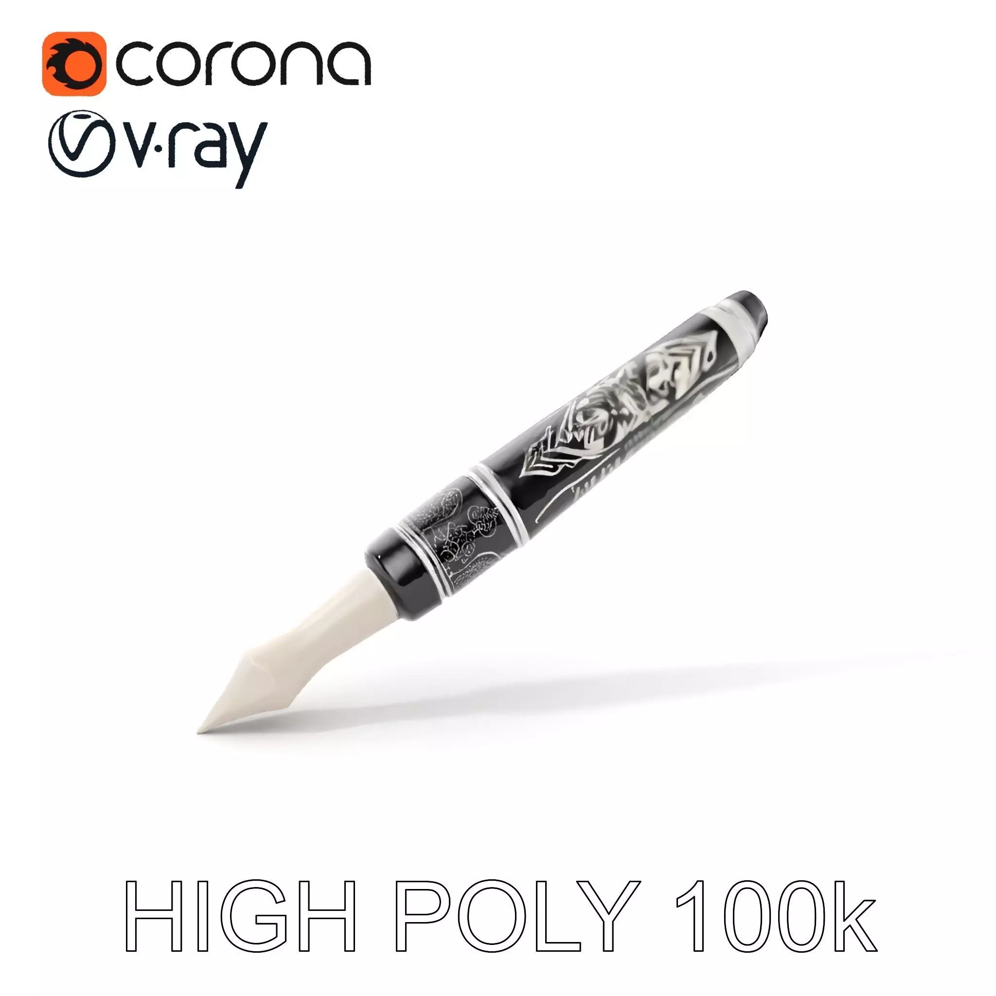 Ornate Fountain Pen Model Pack with Elegant Engravings Low-poly 3D model_0