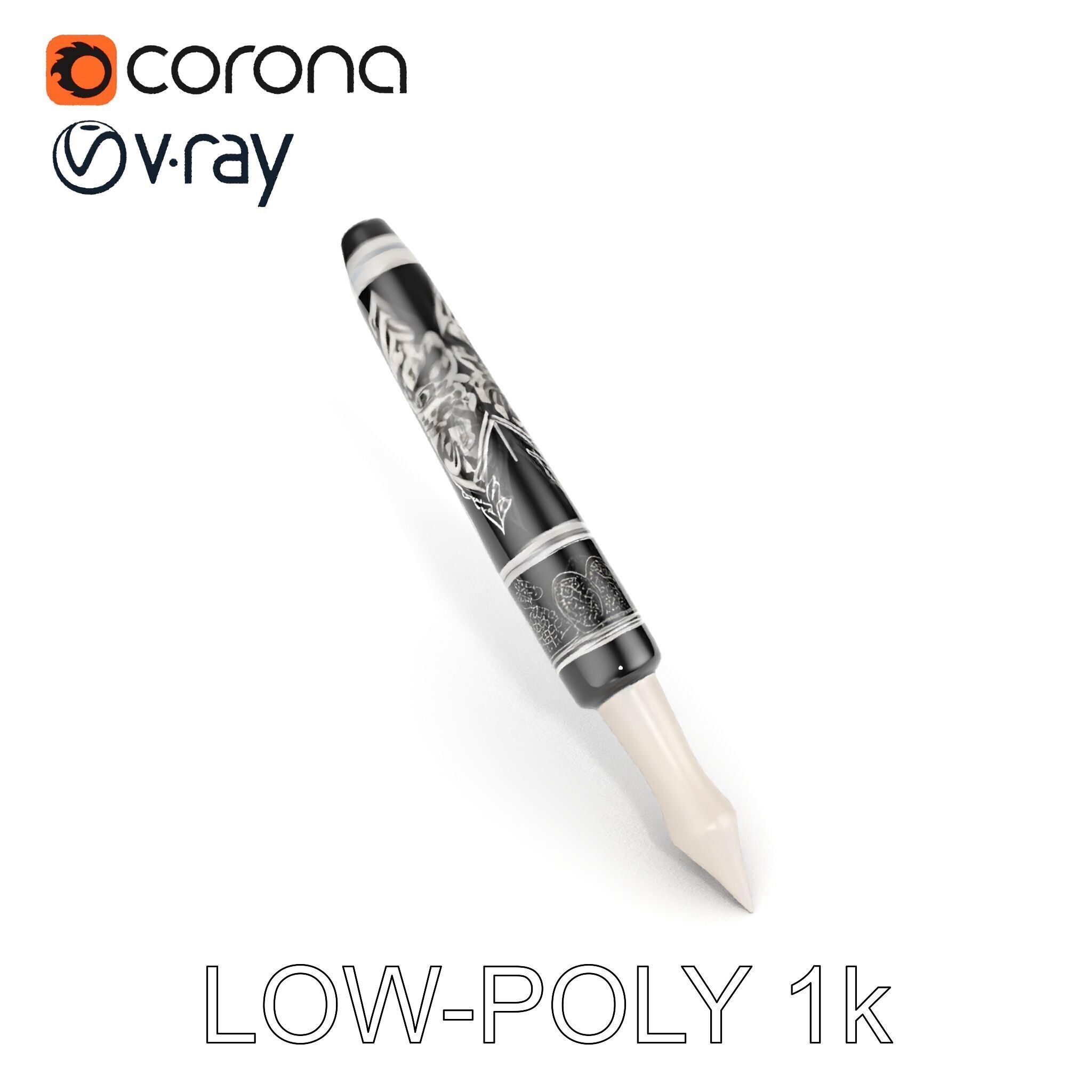 Ornate Fountain Pen Model Pack with Elegant Engravings Low-poly 3D model_14