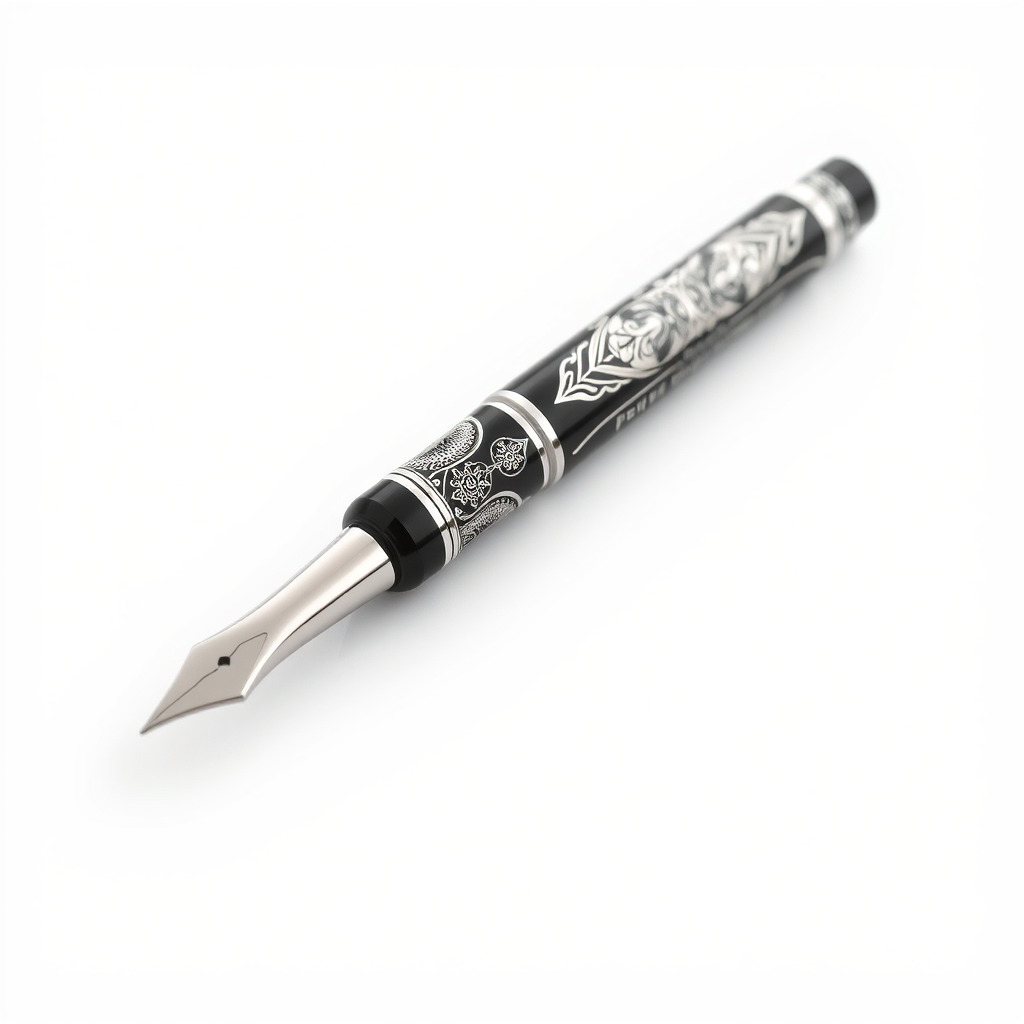 Ornate Fountain Pen Model Pack with Elegant Engravings Low-poly 3D model_2